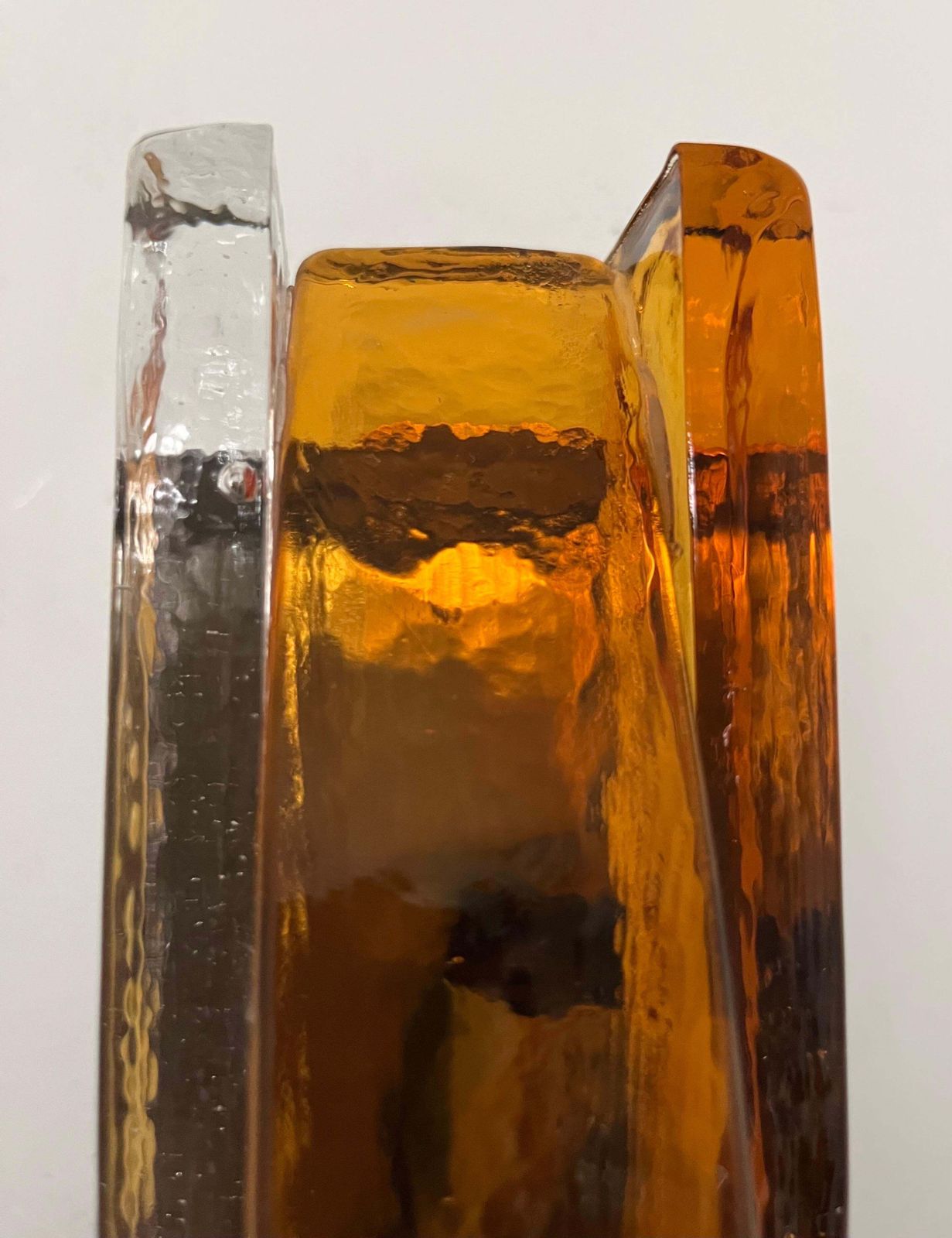 photo furniture Italian Mid Century Pair Of Amber Clear Murano Wall Sconces By Poliarte, 1970s