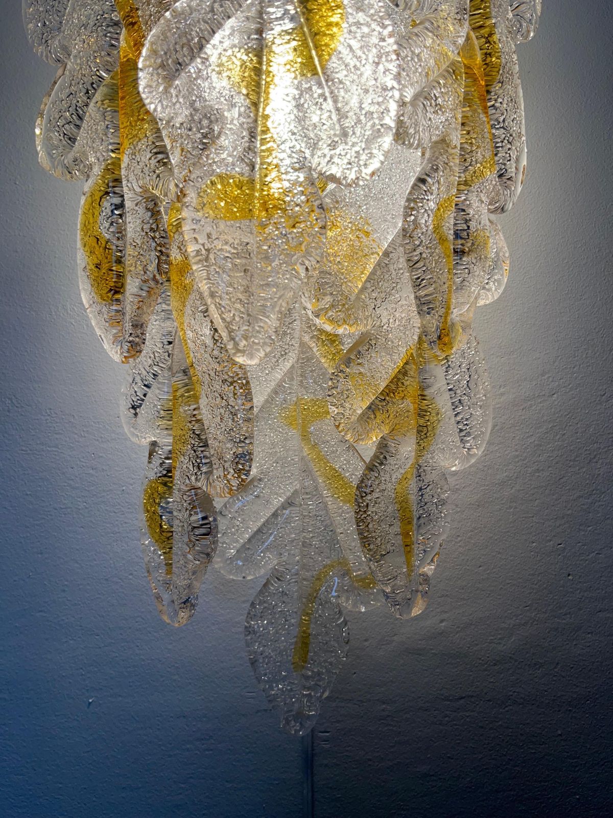 Lighting Italian Midcentury Pair Of Clear Amber Murano Wall Sconces By Mazzega, 1970s photo