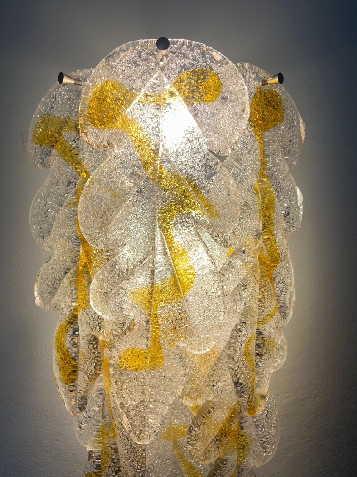 2543.0 Italian Midcentury Pair Of Clear Amber Murano Wall Sconces By Mazzega, 1970s photo