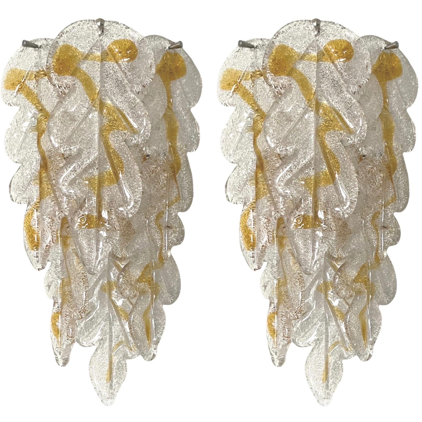 photo vintage Italian Midcentury Pair Of Clear Amber Murano Wall Sconces By Mazzega, 1970s
