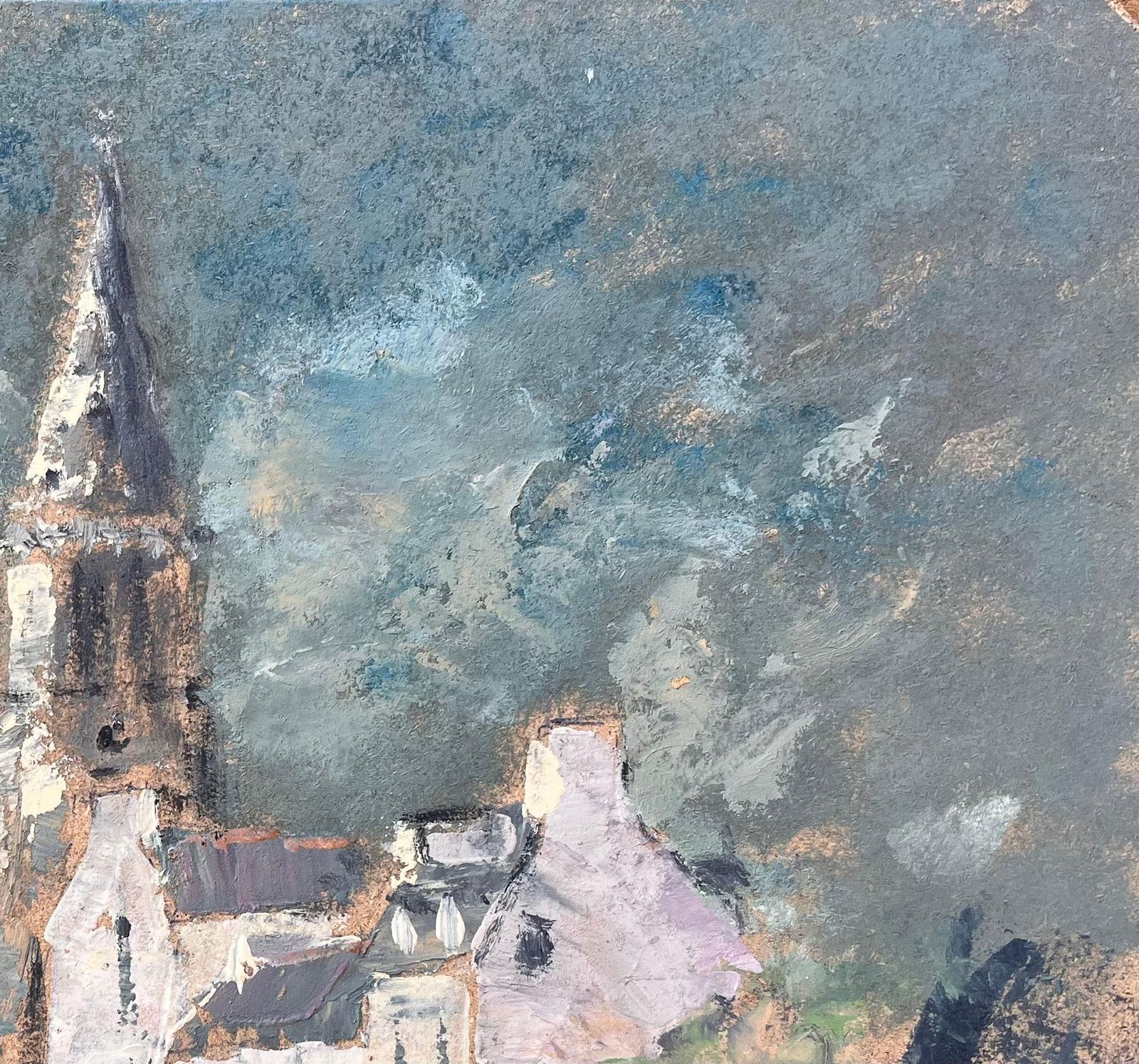 Fanch Lel French Village Church Tower Oil Painting With Dramatic Sky And Earthy Palette photo vinterior