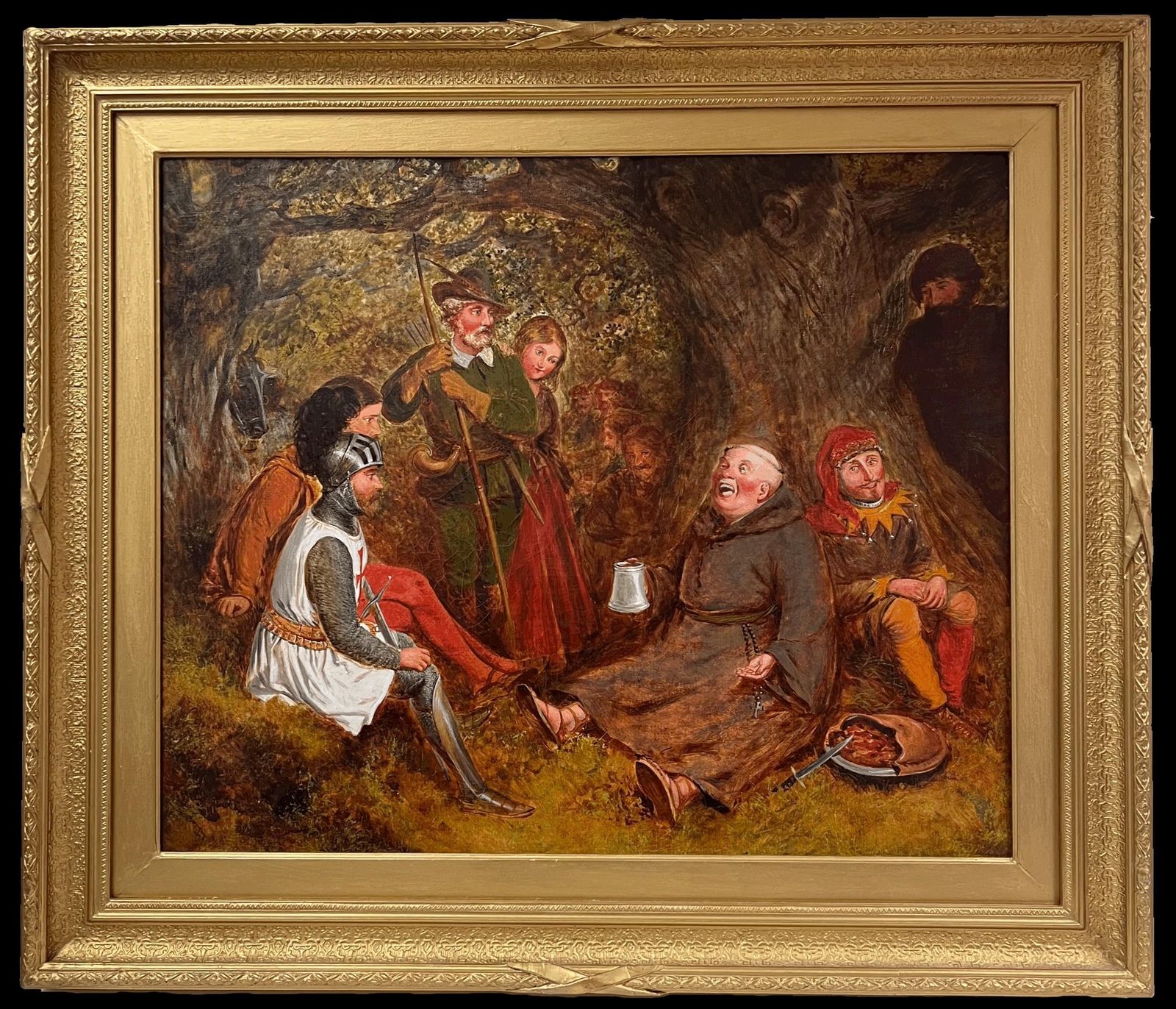 English Victorian Oil Large 19th Century English Victorian Oil Painting Robin Hood & Merry Men