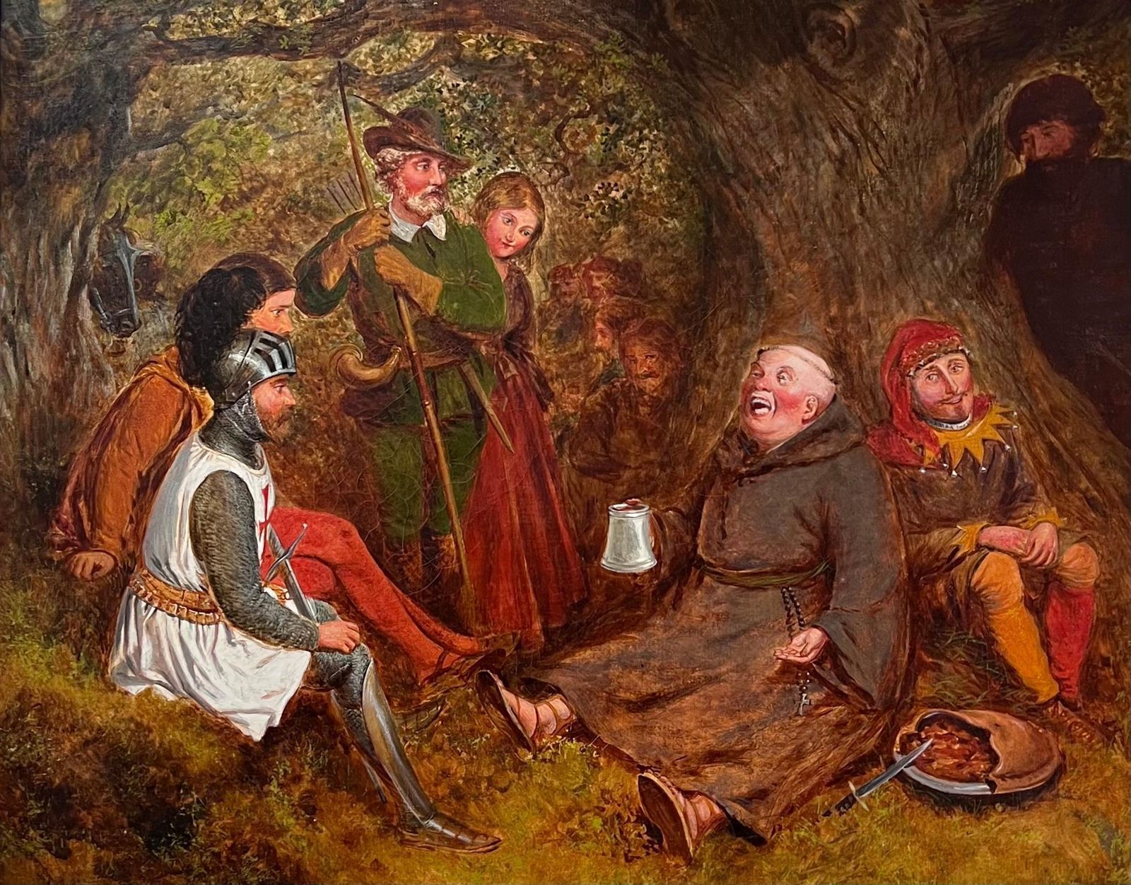 English Victorian Oil Large 19th Century English Victorian Oil Painting Robin Hood & Merry Men photo furniture