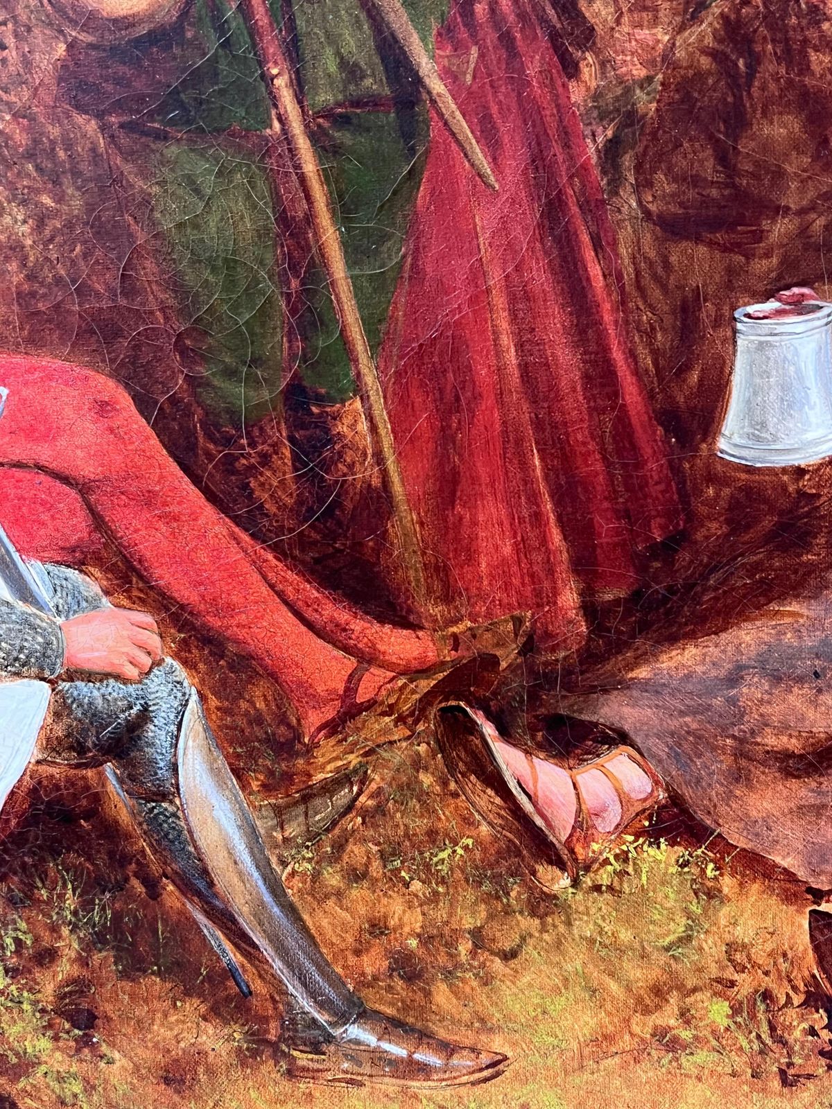 English Victorian Oil Large 19th Century English Victorian Oil Painting Robin Hood & Merry Men photo vintage
