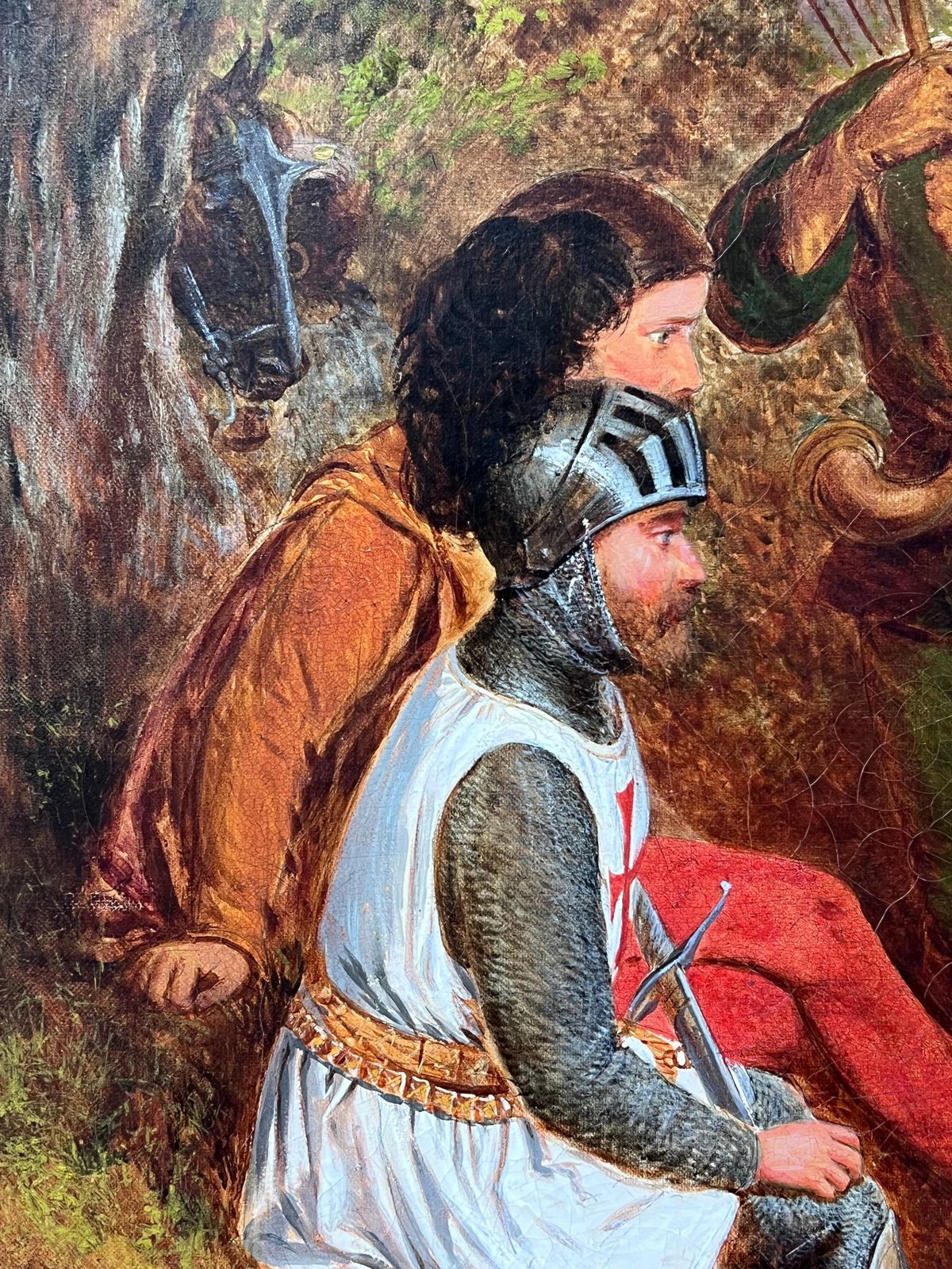 photo for sale English Victorian Oil Large 19th Century English Victorian Oil Painting Robin Hood & Merry Men