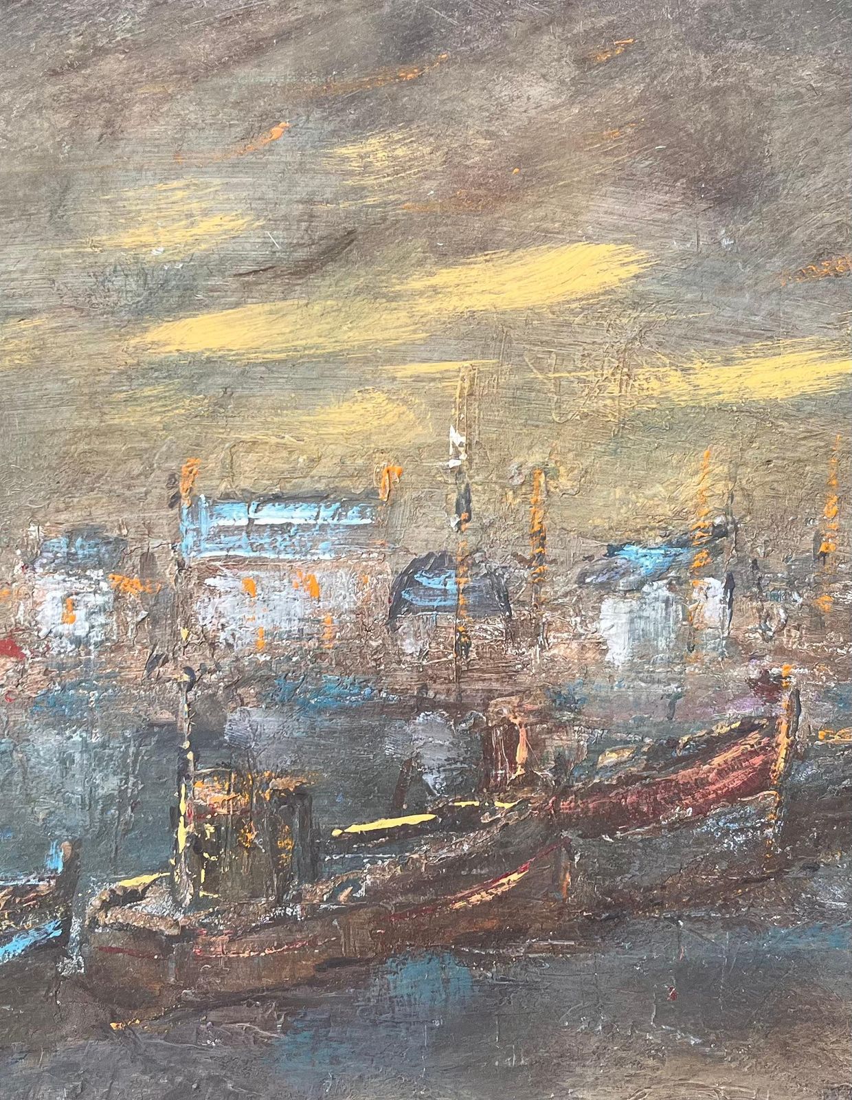 Fanch Lel Impressionist French Nocturne Port Scene Oil Painting With Boats And Lights photo buy