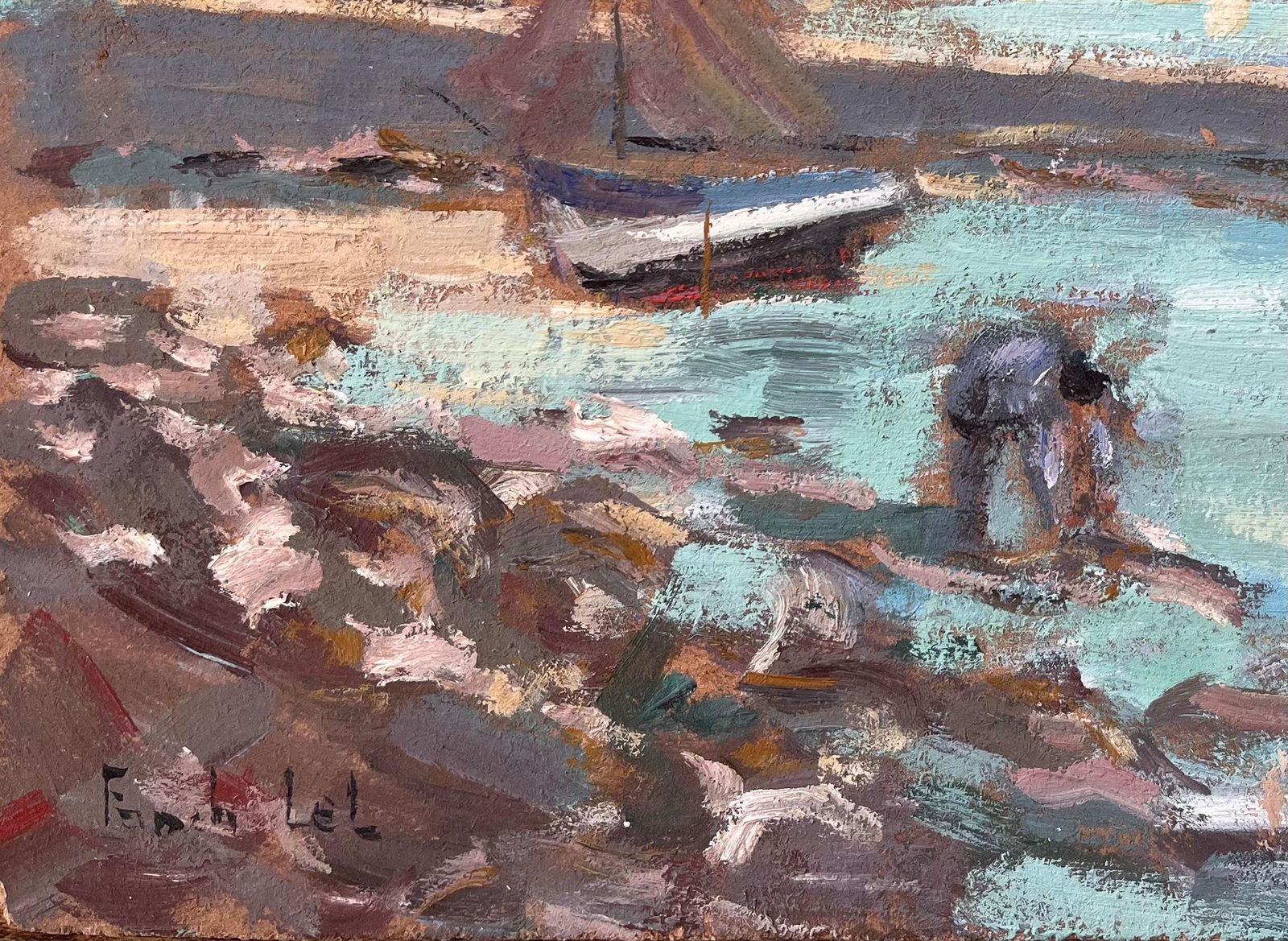 Fanch Lel Fishing Boats And Shellfish Gatherers By Coastal Fort With Seagulls photo 655.0