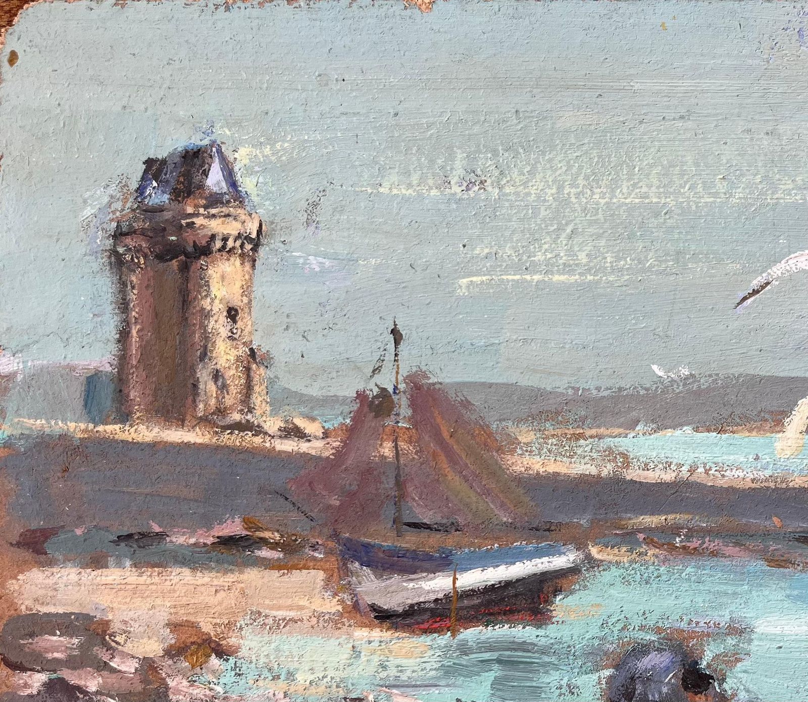 Fanch Lel Fishing Boats And Shellfish Gatherers By Coastal Fort With Seagulls photo vinterior