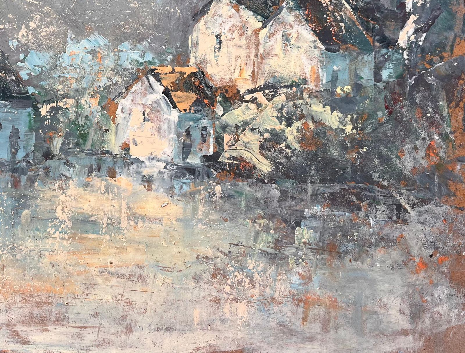 Fanch Lel French Expressionist Oil Of Village With Church Under Stormy Sky photo Art