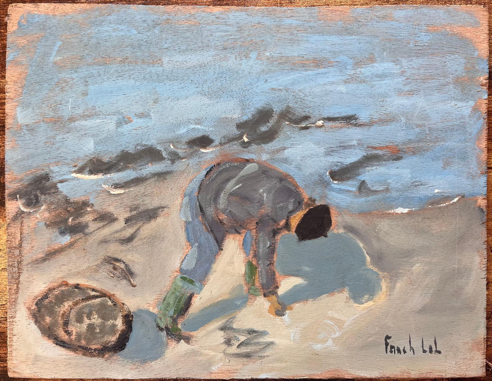 Fanch Lel Post Impressionist French Coastal Scene Of A Clam Digger On The Beach photo furniture