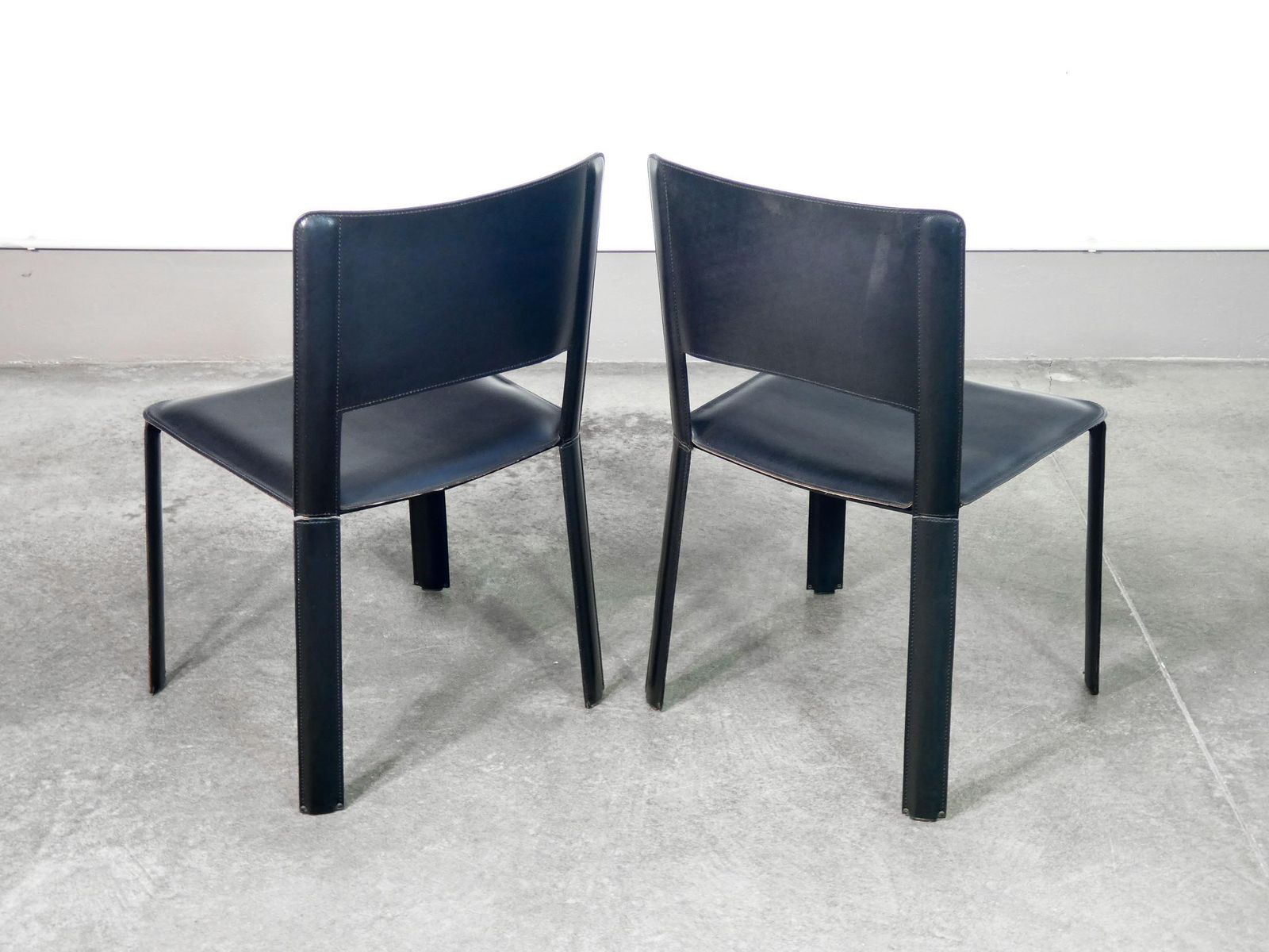 Set Of Six Chairs, Designed By Willy Rizzo For Cidue, In Black Leather. Italy, 1970s photo 1550.0