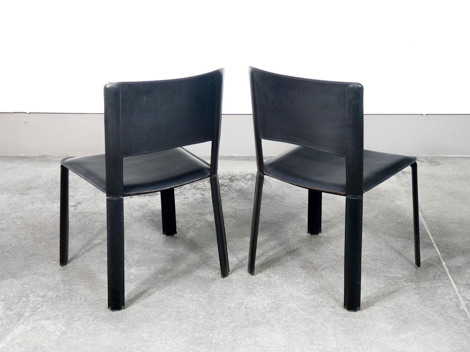 Furniture Set Of Six Chairs, Designed By Willy Rizzo For Cidue, In Black Leather. Italy, 1970s photo