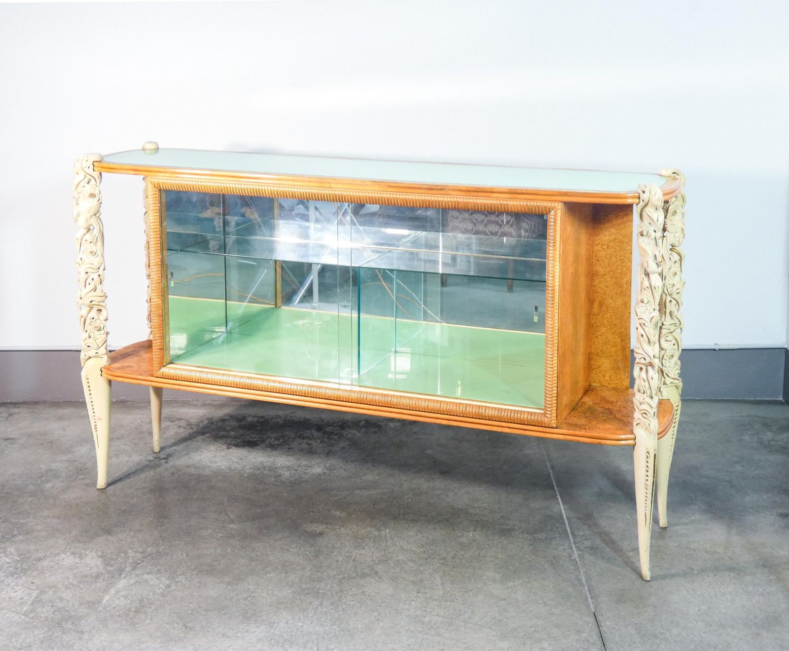 Sideboard, Display Case La Permanente Mobili Cantù, Carved Wooden Legs. 1940s photo for sale