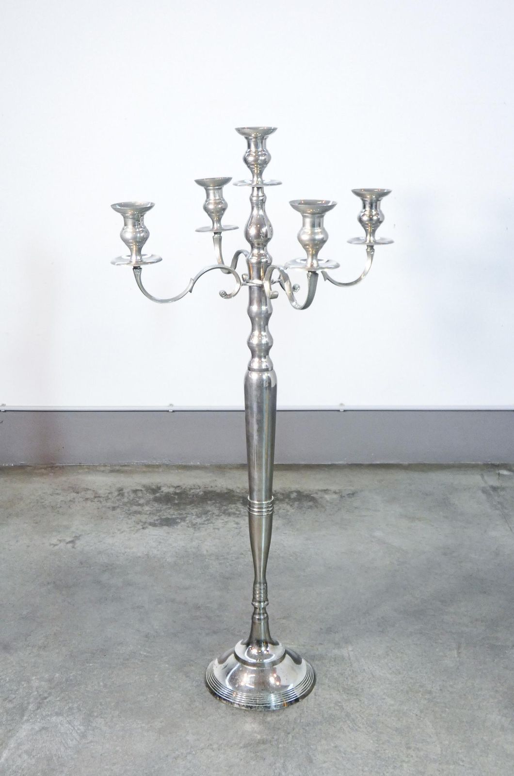 Large Floor Candelabra, Five Lumen Metal Torchiere, Louis XVI Style photo furniture