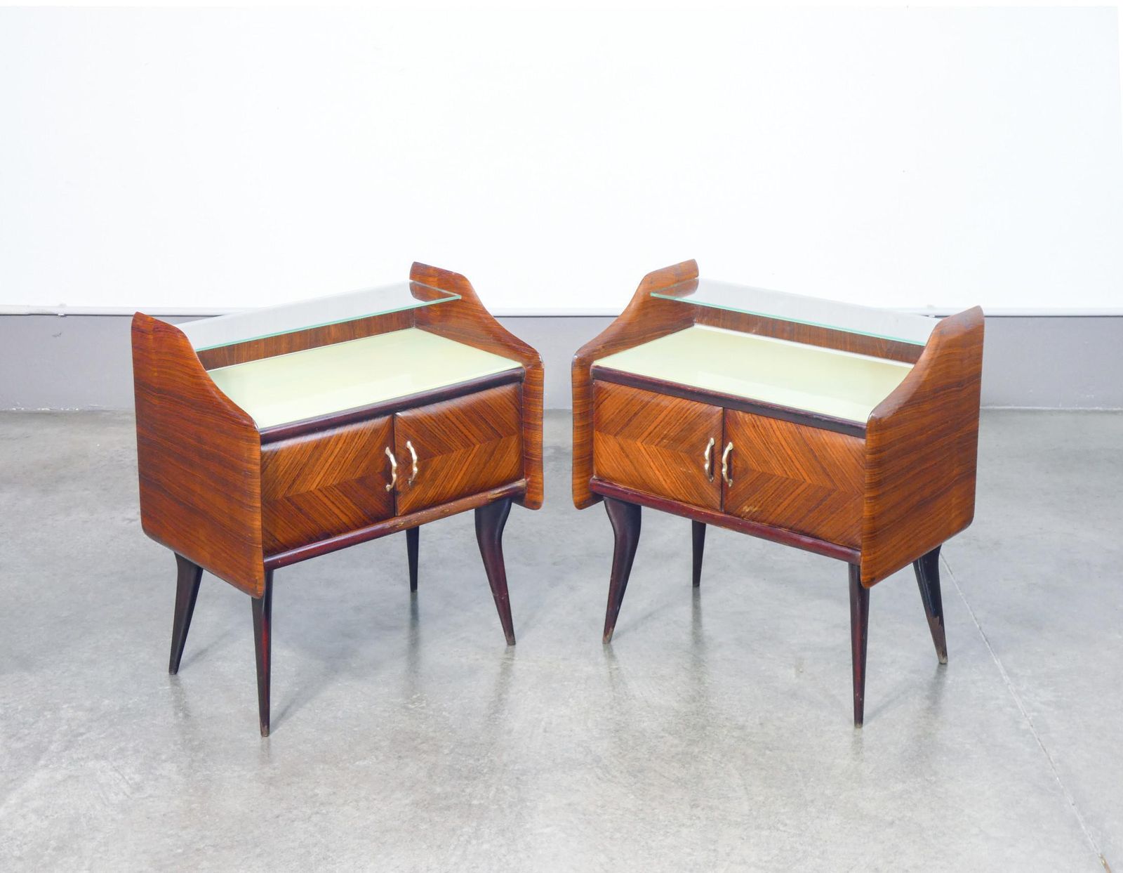 Pair Of Bedside Tables In Wood And Glass. Italian Design Of The 1940s photo furniture