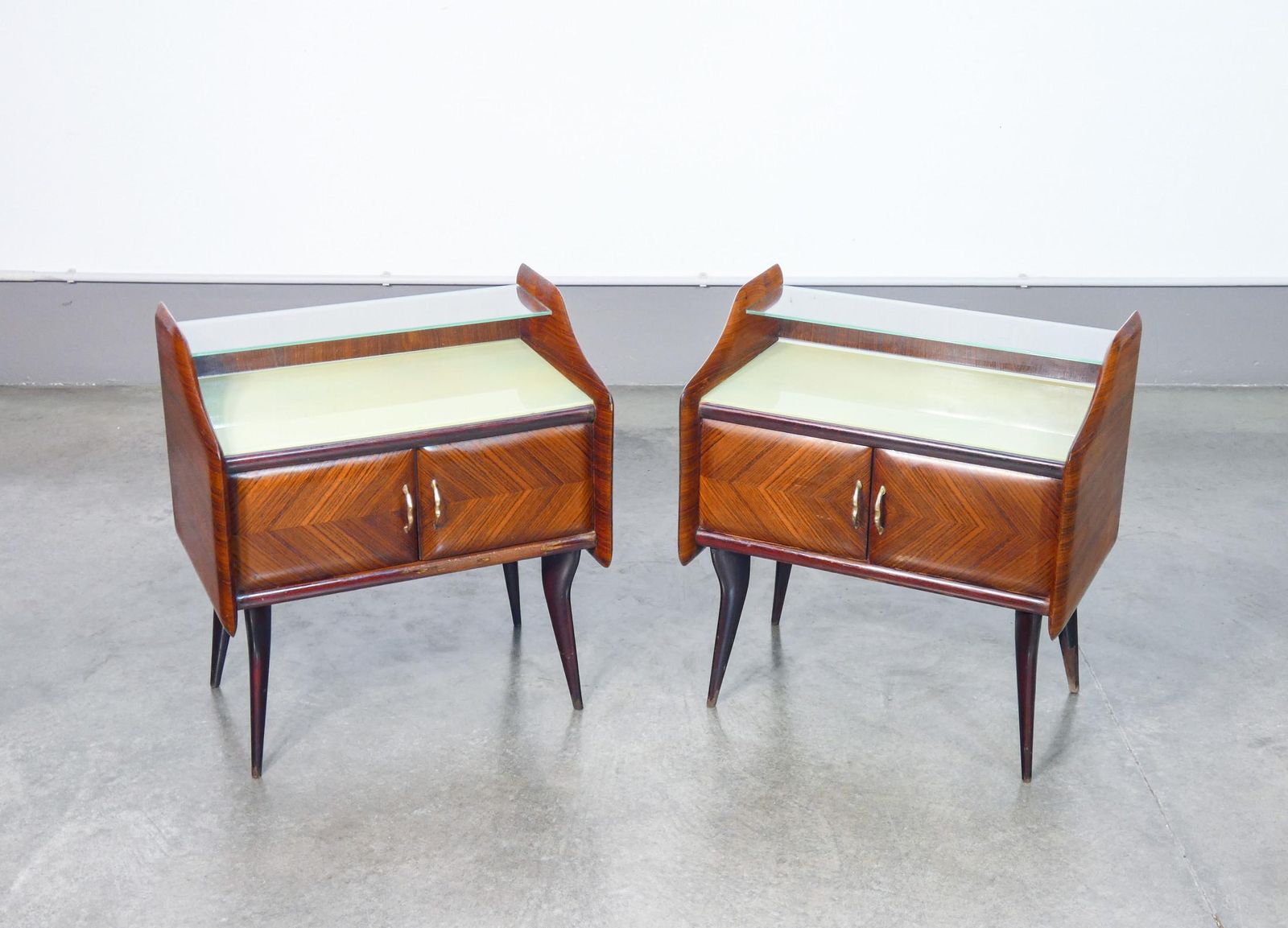 Pair Of Bedside Tables In Wood And Glass. Italian Design Of The 1940s photo for sale