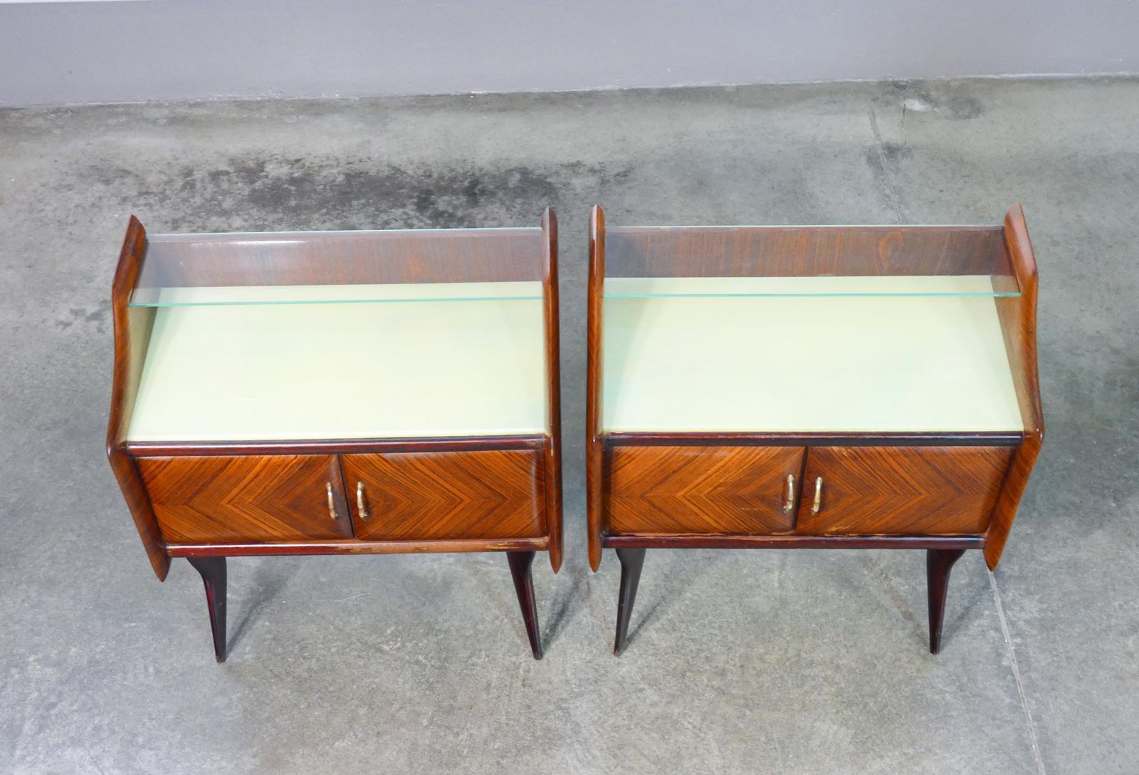 Pair Of Bedside Tables In Wood And Glass. Italian Design Of The 1940s photo 585.0