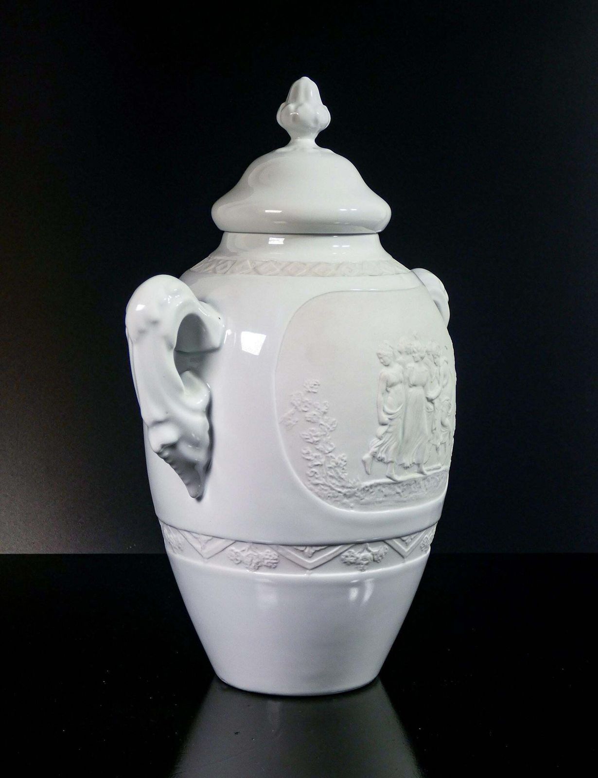 Limoges Vase Made Of Biscuit Ceramic And Enamel, With Bas Reliefs In Classical Style photo Home Decor
