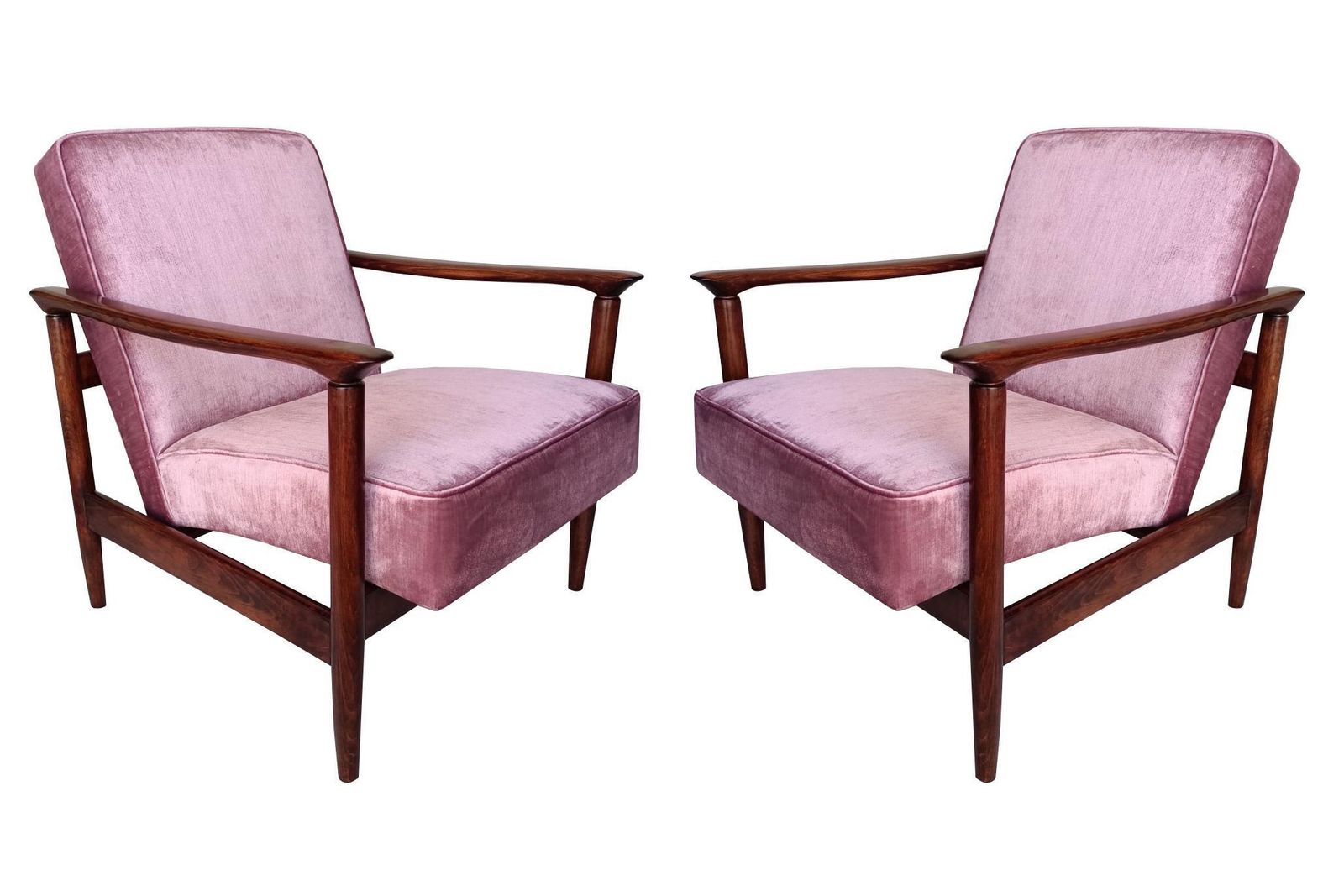 Pair Of Pink Glossy Velvet Armchairs, Designed By Edmund Homa, Europe, 1960s. photo furniture