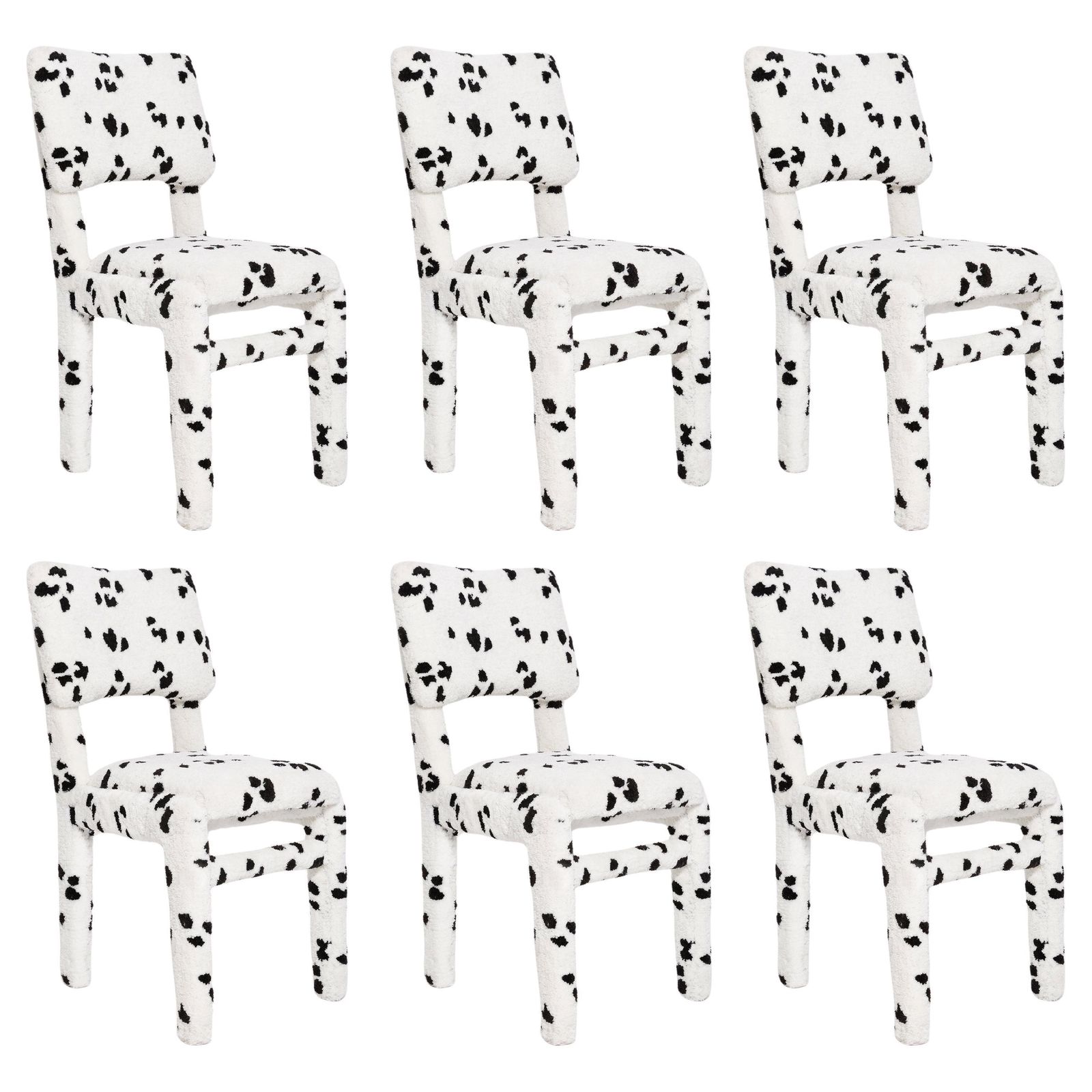 Six Mid Century Hand Tufting Dalmatian Chairs, Rajmund Halas, Poland, 1960s