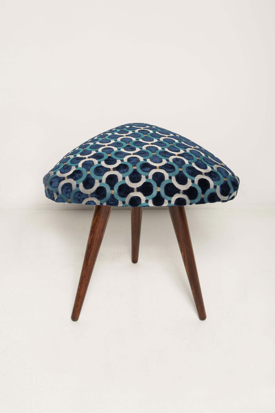 732.0 Set Of Two Mid Century Scarabeo Blue Velvet Dedar Triangle Stools, Europe, 1960s photo