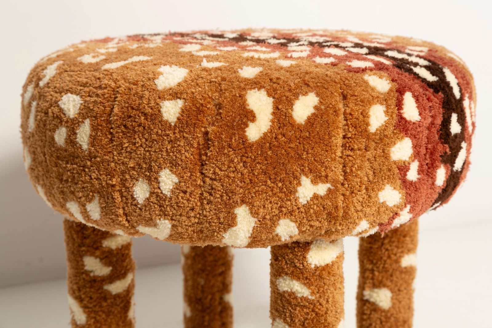 Set Of Two Mid Century Hand Tufting Bambi Roe Deer Wool Stools, Europe, 1960s photo 2066.0