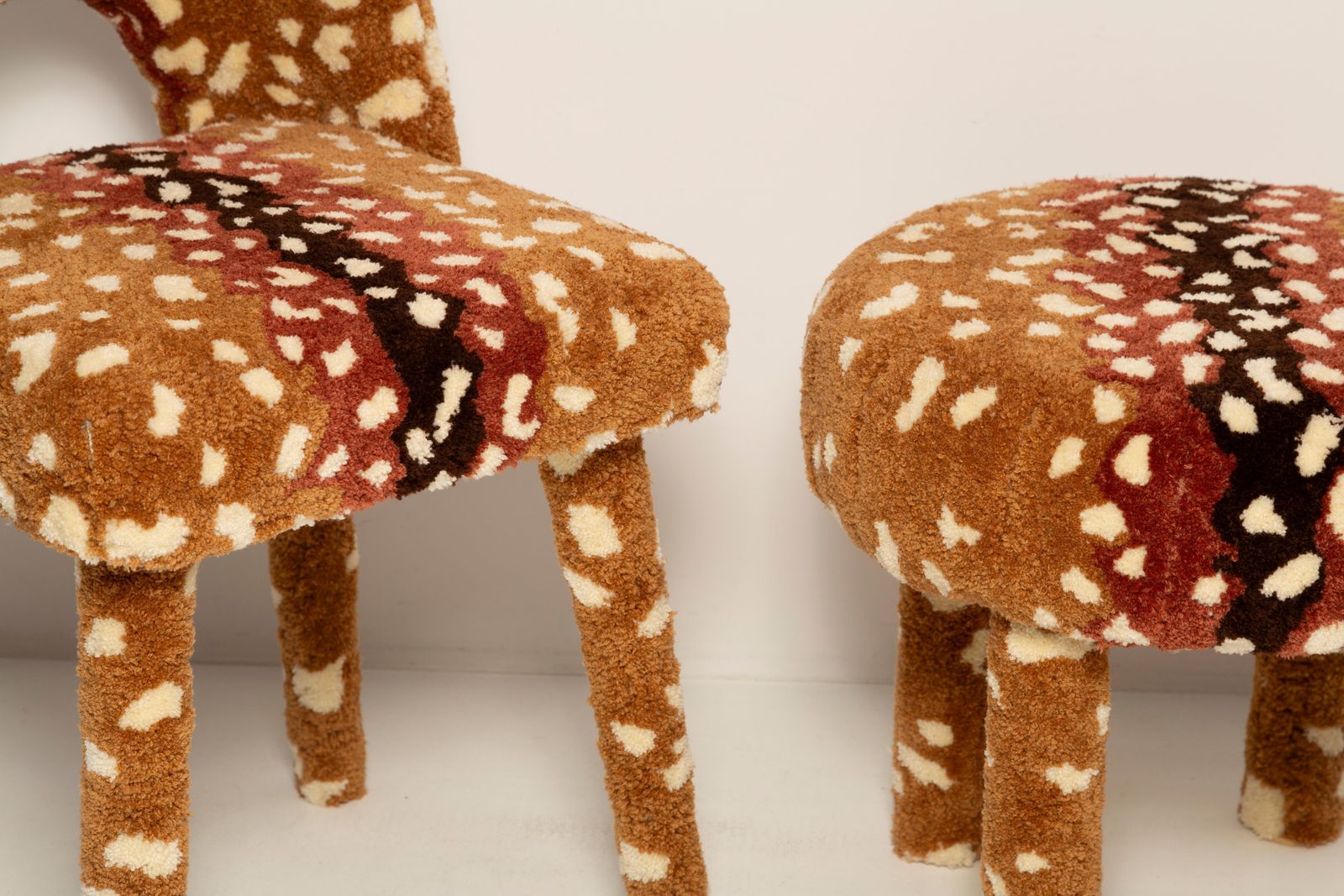 Furniture Set Of Two Mid Century Hand Tufting Bambi Roe Deer Wool Stools, Europe, 1960s photo