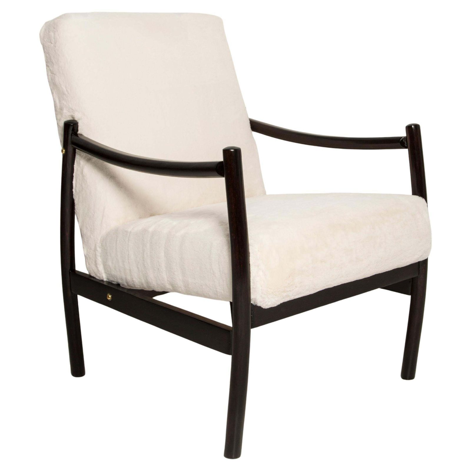 Vintage Fauteuil, Midden 20e Eeuw, Wit Imitatiebont, Europa, Jaren 1960