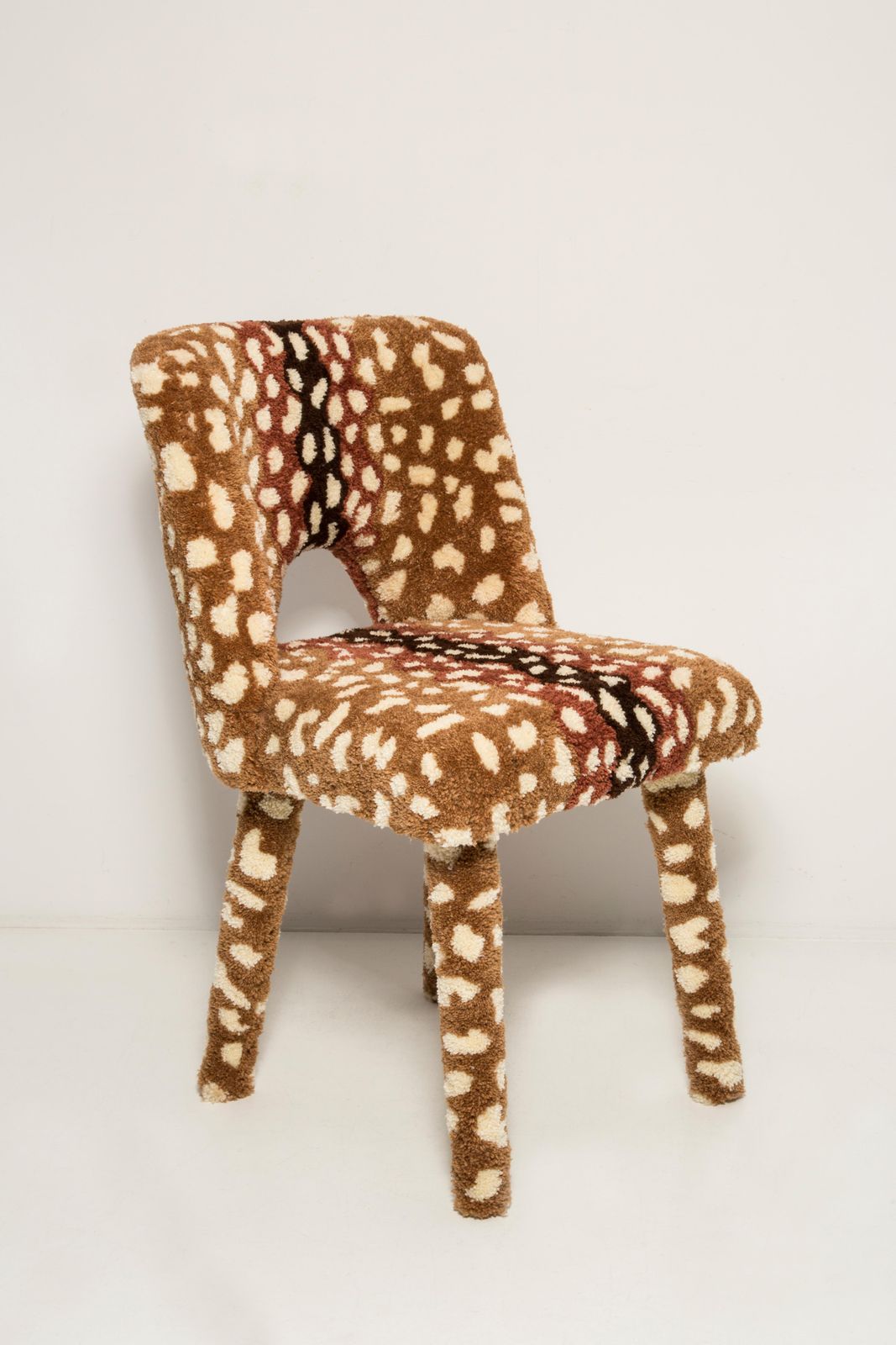 Set Of 4 Mid Century Hand Tufting Roe Deer Bambi Wool Shell Chairs, Europe 1960s photo furniture
