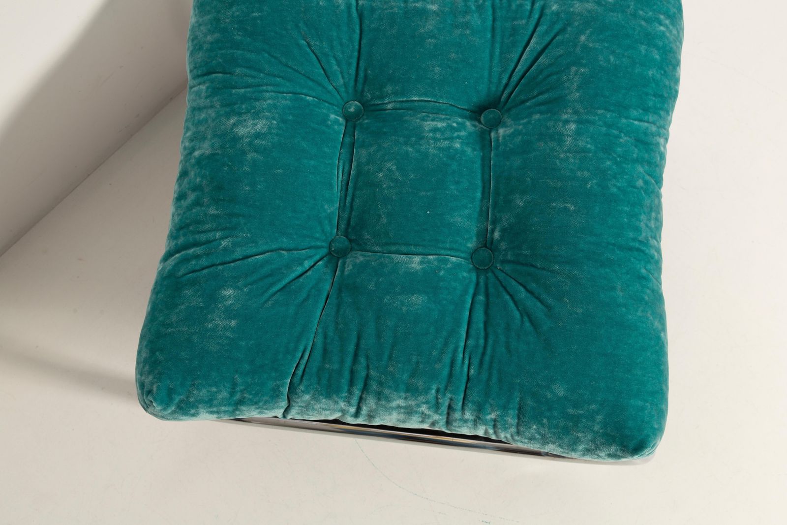Mid Century Bench Stool, Turquoise Blue Dedar Plushy Velvet, Bauhaus, 1970s photo for sale