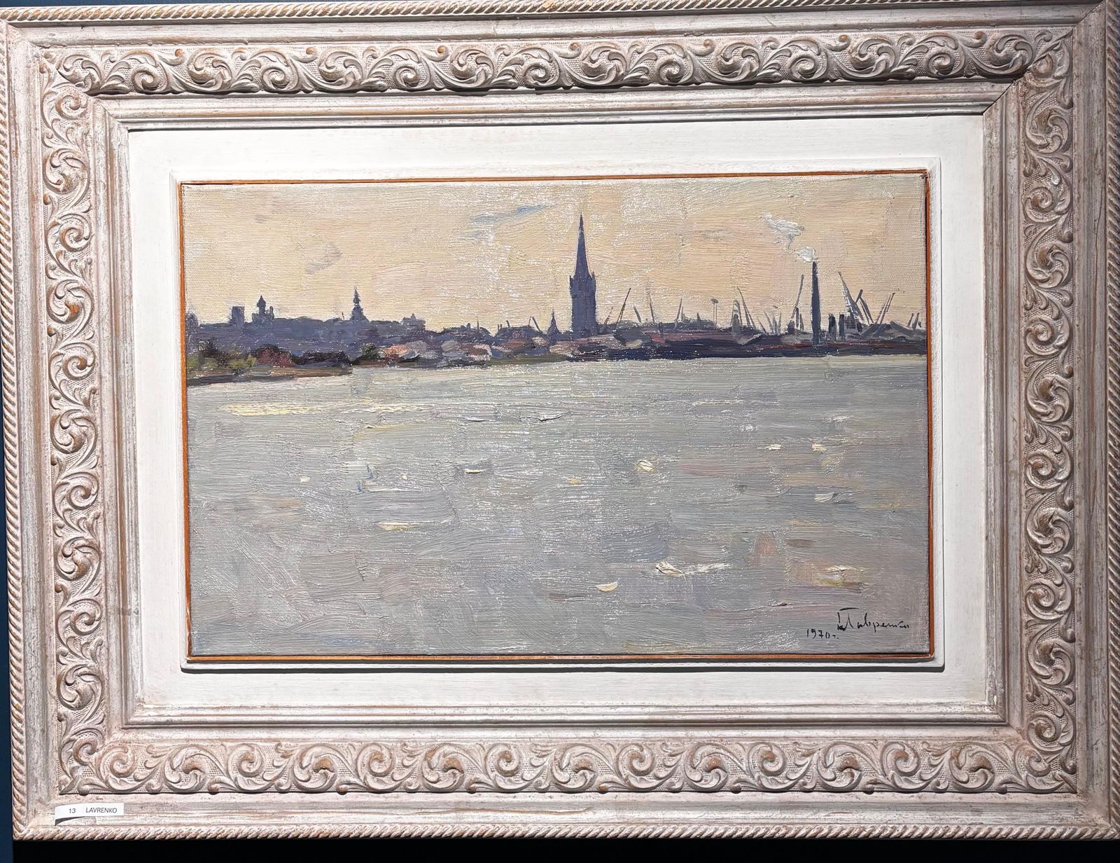 Boris Lavrenkocontroluce Sul Fiume Città Del Nord Europa Olio Cm. 56 X 36  19701970
