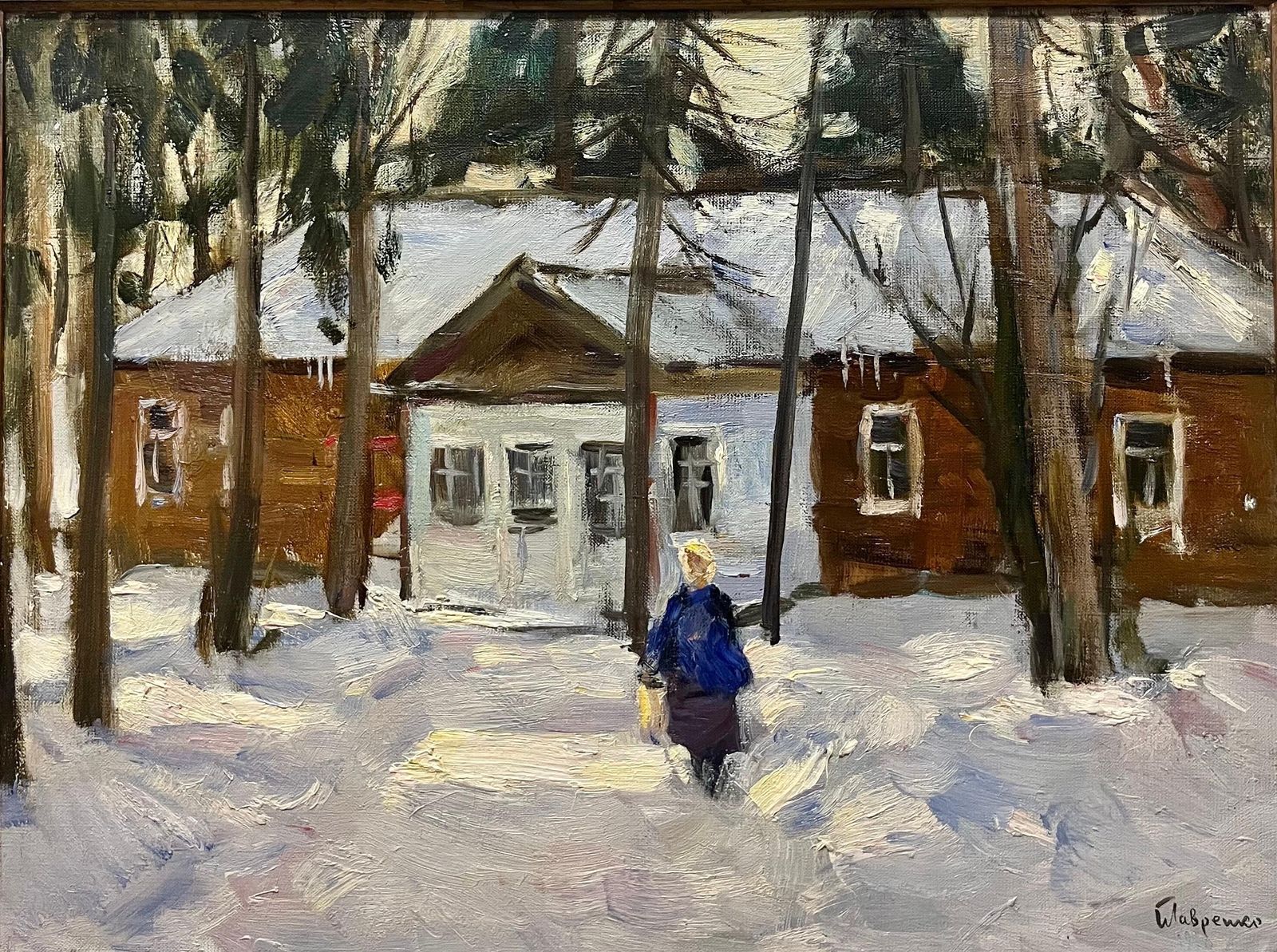 Boris Lavrenko"Red House In The Woods" Winter, Oil Cm.  55 X 41  19841984 photo furniture