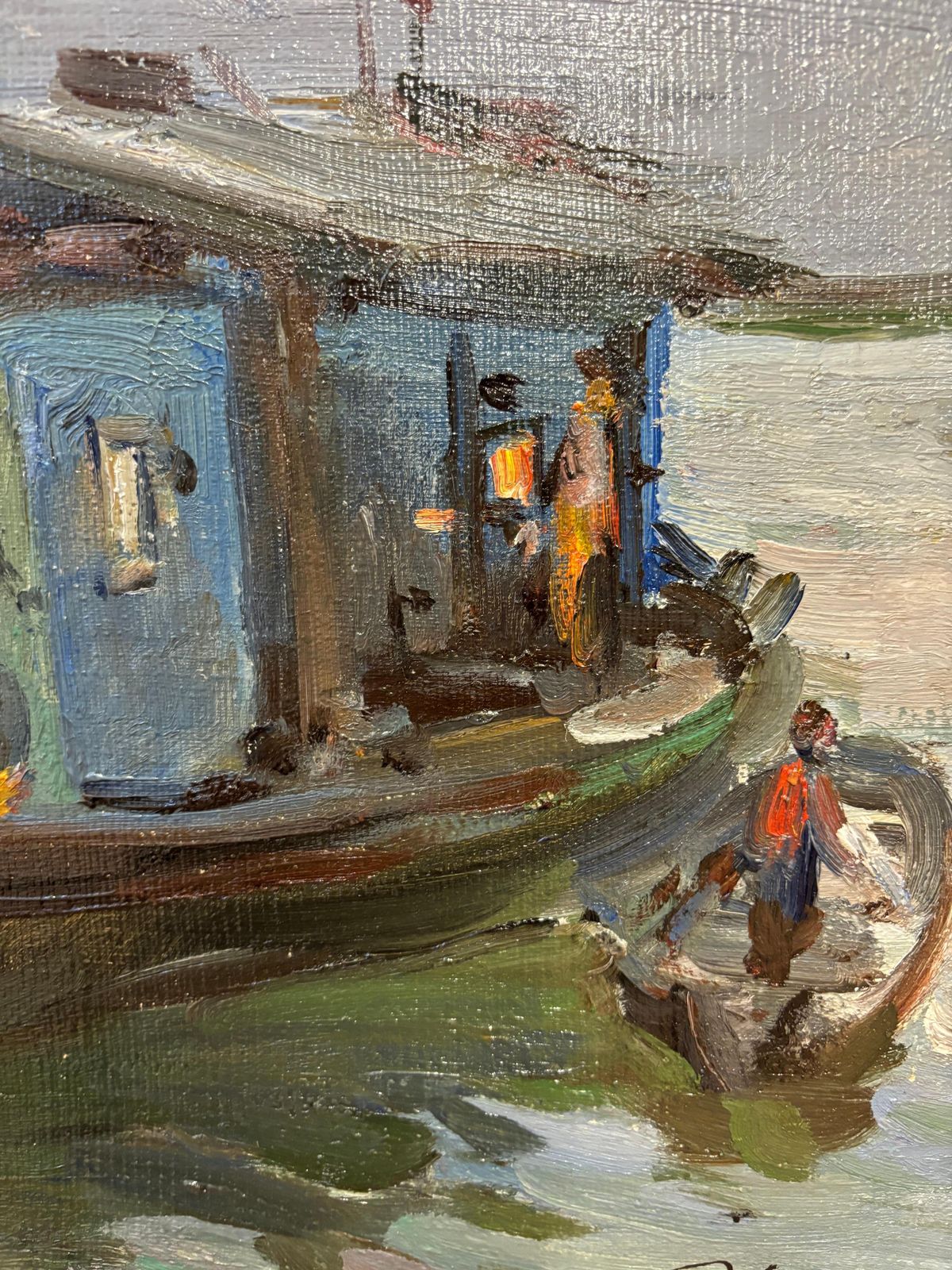 Leonid Vaichilia" Pescatori , Serata "  Olio Su Tela Cm. 58 X 30  19731973 photo for sale