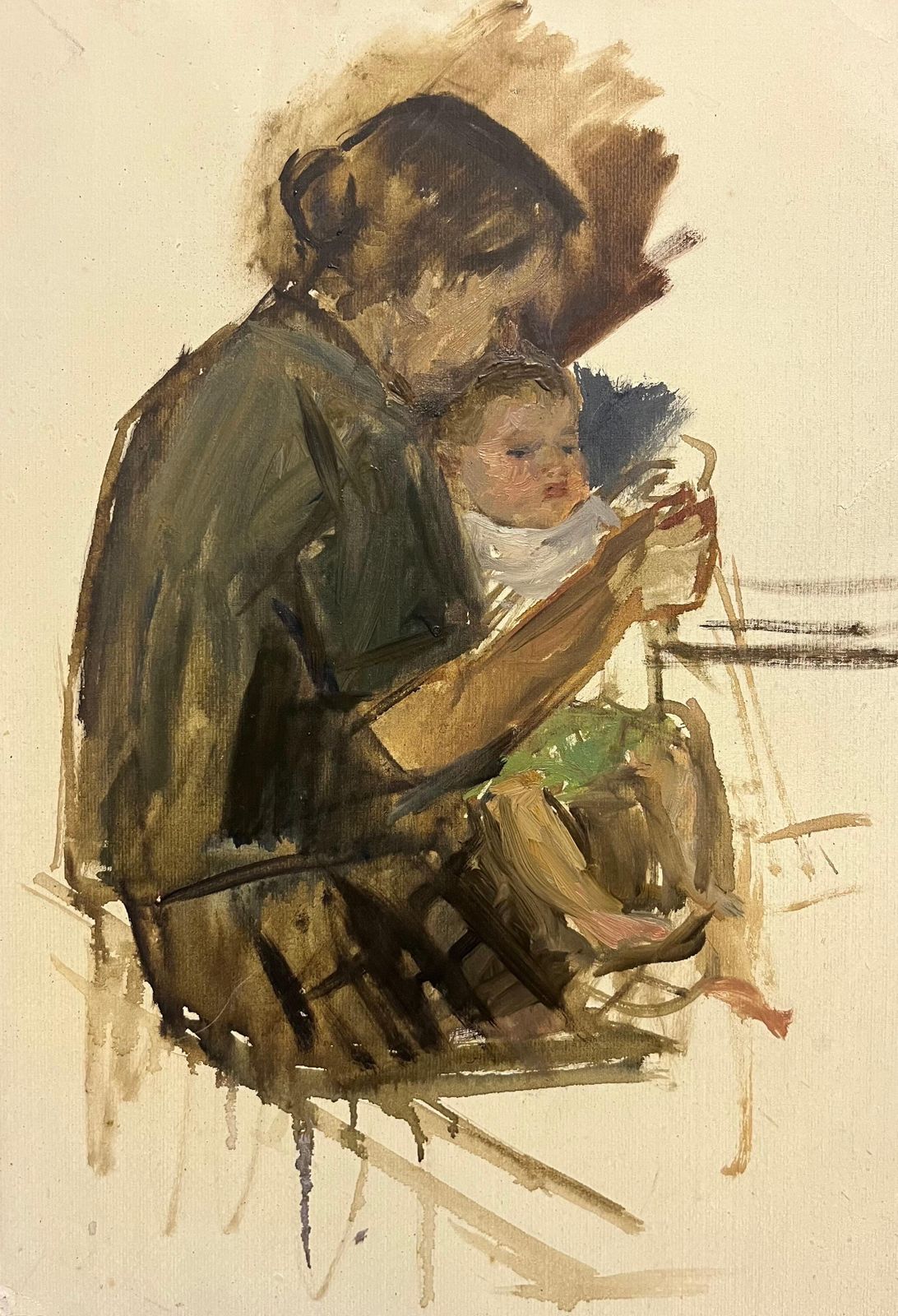 Klara Vlassova" Mother With Child" Oil Cm. 50 X 35 19701970 photo furniture