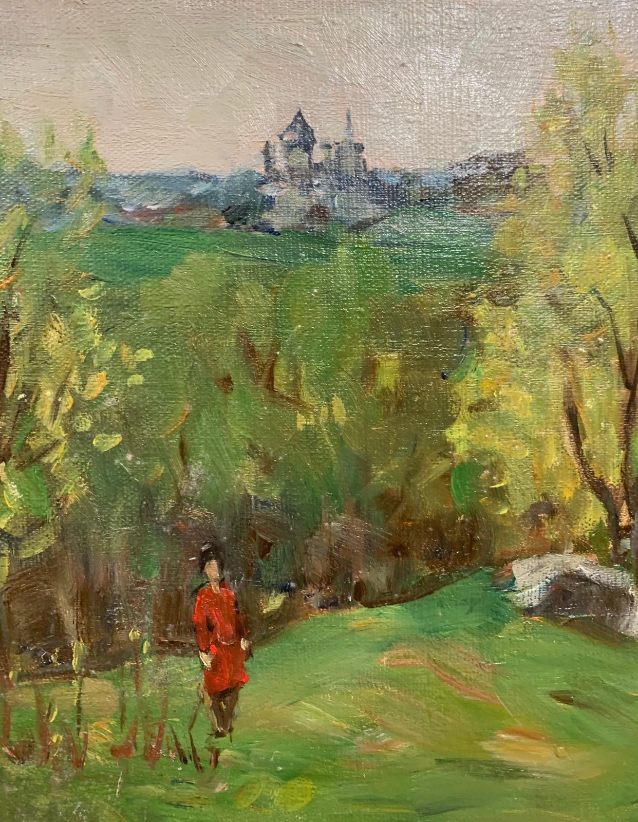 Boris Lavrenko"Landscape With Red Figure" Oil Cm. 30 X 40 19801980 photo for sale
