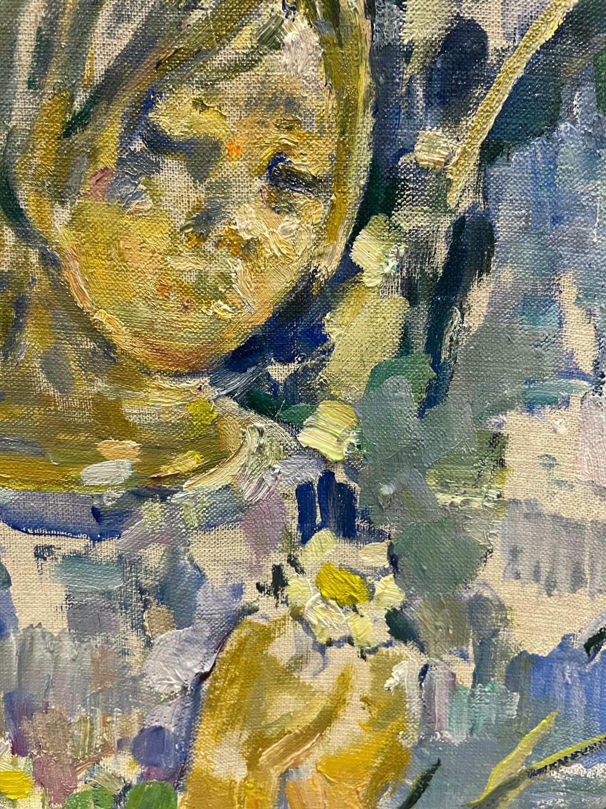 Gleb Savinov"Polja"  Girl, Blue, Light Blue, Spring, Child    Oli   Cm. 60 X 801999 photo Art