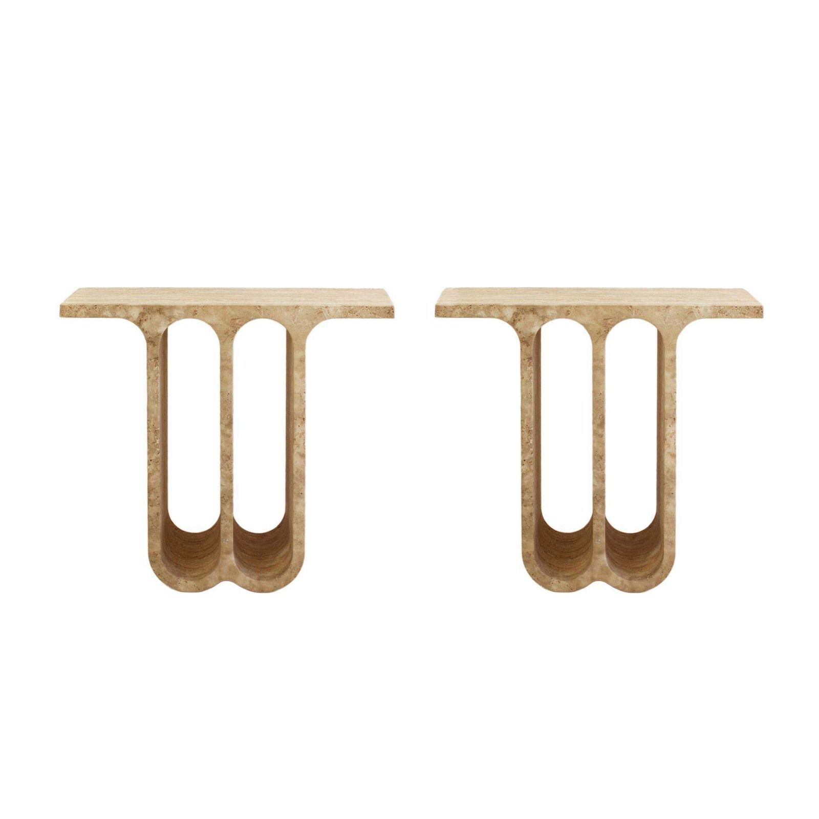 Monolithic Ivory Travertine Arch Consoles, Italy Modern 1980, Set Of Two photo furniture