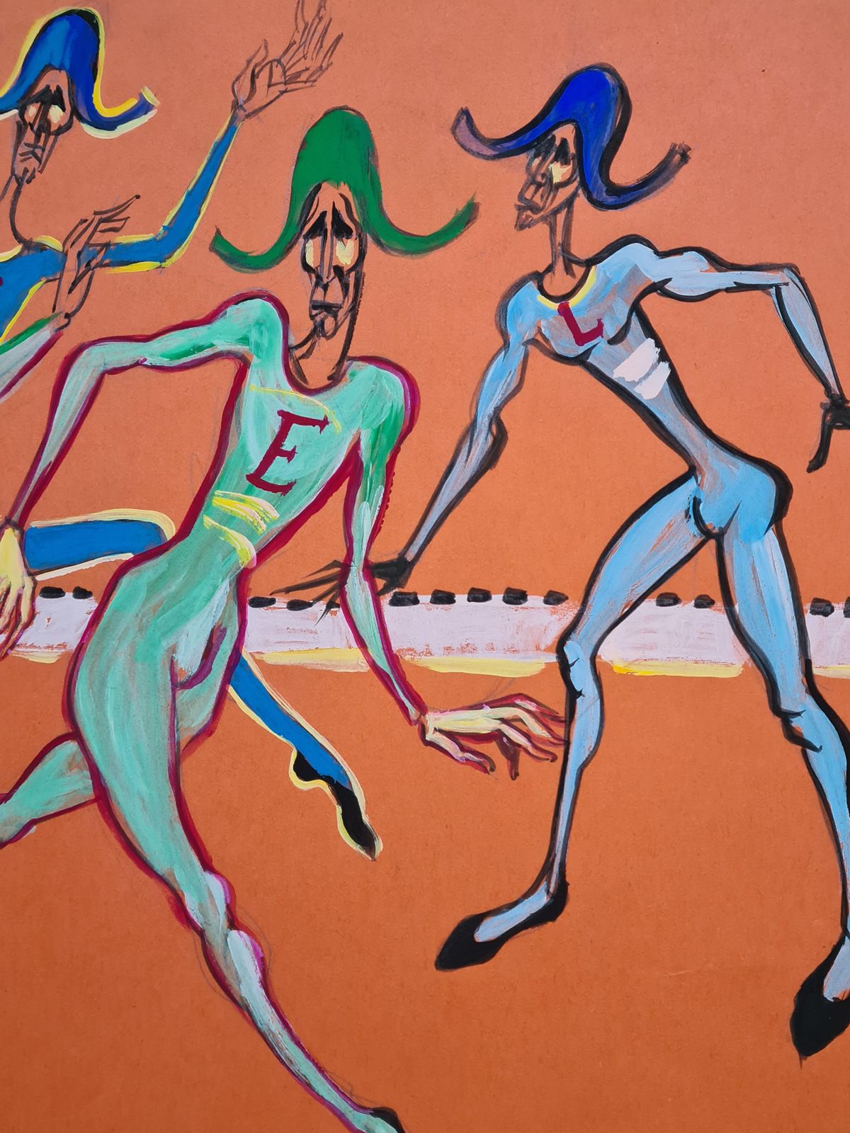 Jean Ducelfrench Watercolour And Gouache, The Harlequins1992 photo for sale