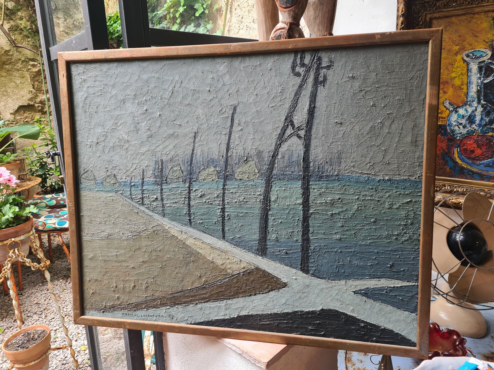 Art Martini Lavanturemid Century Modern Large French Oil On Board Landscape, Paysage De Beauce1957 photo