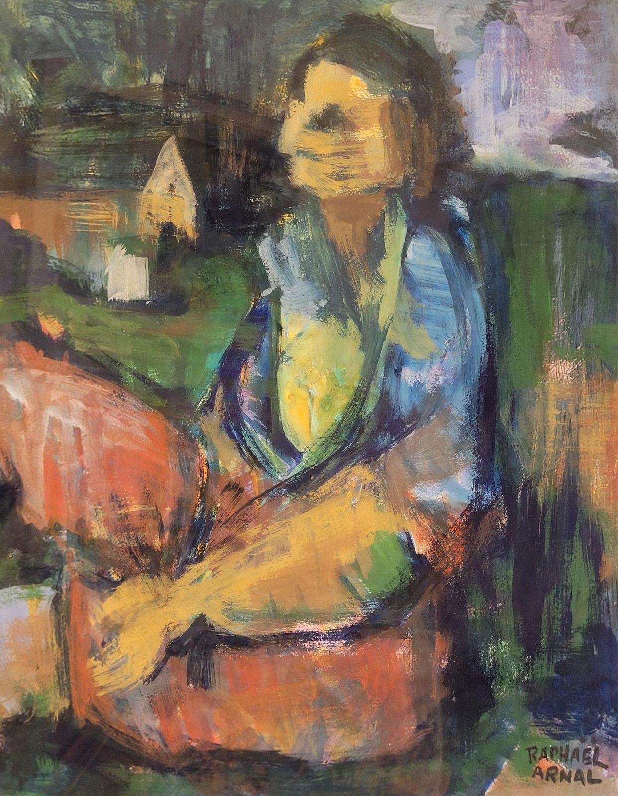 photo vinterior Raphaël Arnal Mid Century French Expressionist Landscape Portrait, La Fermière Normande.1949