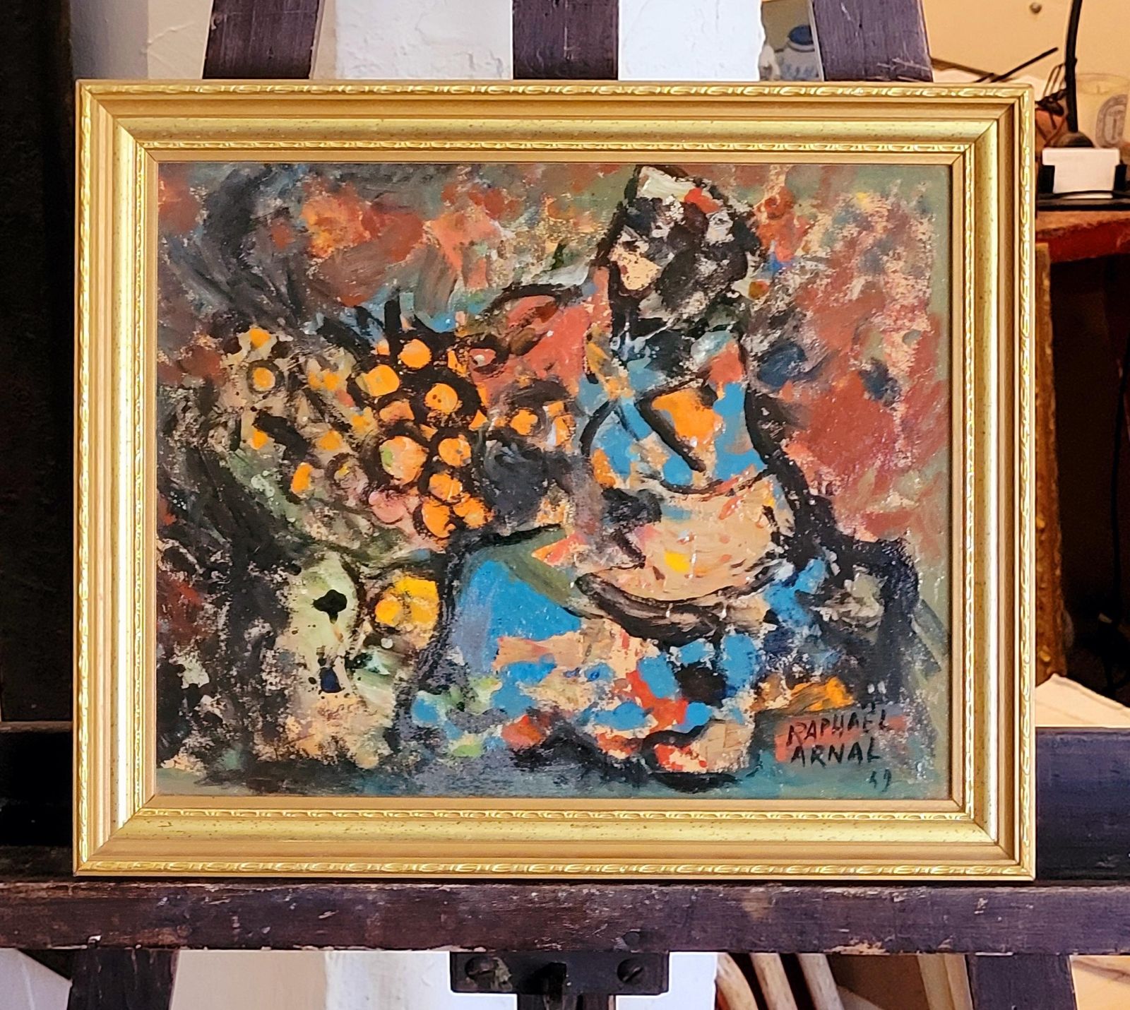photo vintage Raphaël Arnal Mid Century Abstract Expressionist Oil, 'La Vendeuse D'oranges'.1949