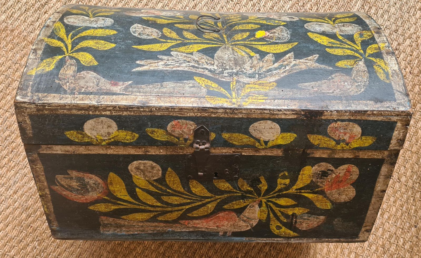 Unknowneuropean 19th Century Folk Art Painted Wooden Hope, Bridal Wedding Chest