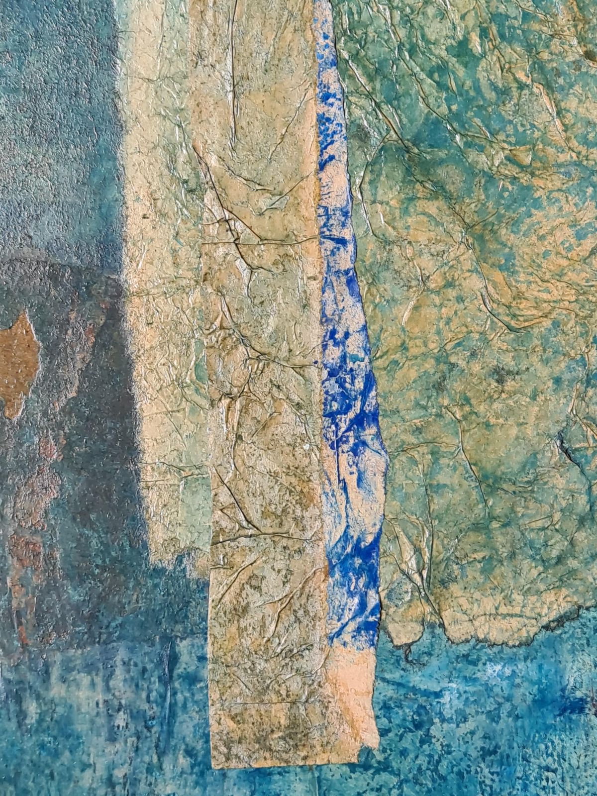 French Mixed Media Abstract Expressionist, 'Symphony In Blue And Red' From 1992 By Danièle Jaquillard photo vintage