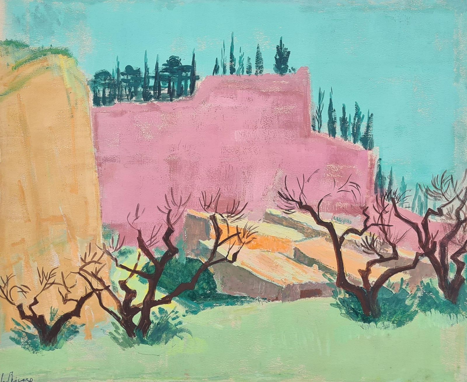 Fauvist Colour Field Landscape, Les Baux De Provence By G Ricard