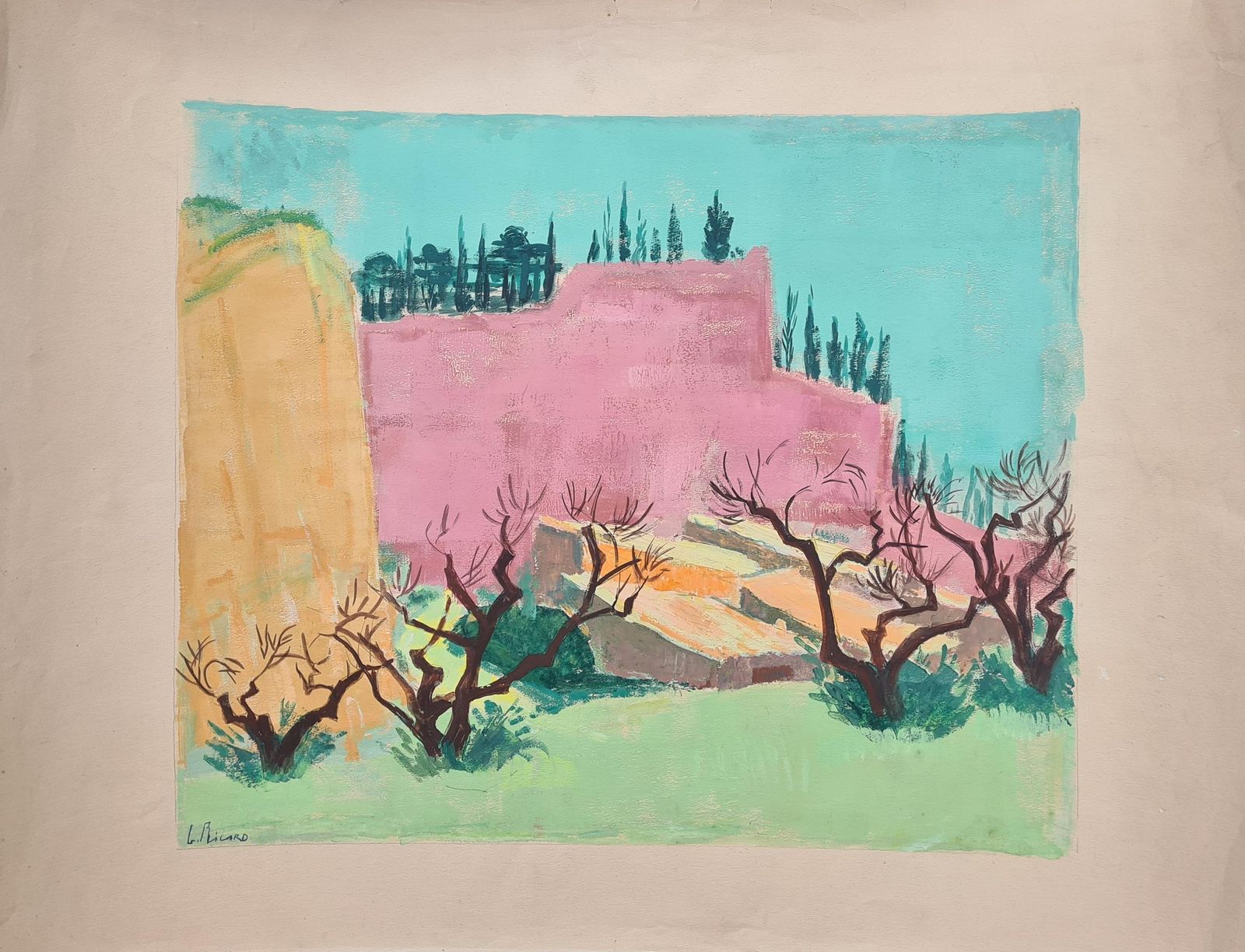 Fauvist Colour Field Landscape, Les Baux De Provence By G Ricard photo for sale