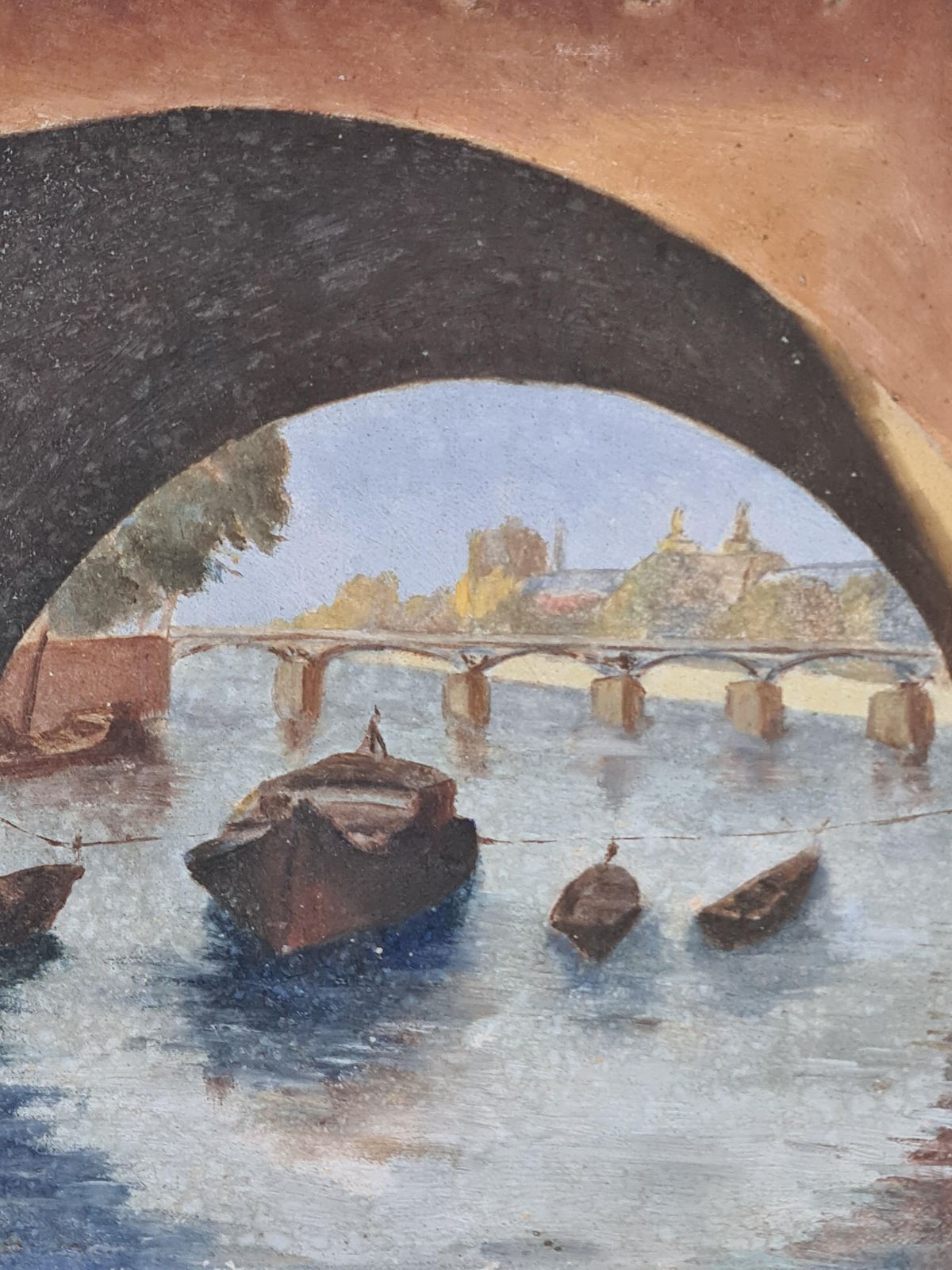 Mid Century Paris View, Le Pont Neuf And The Seine. Oil On Board From 1949 By R Glachant photo Art