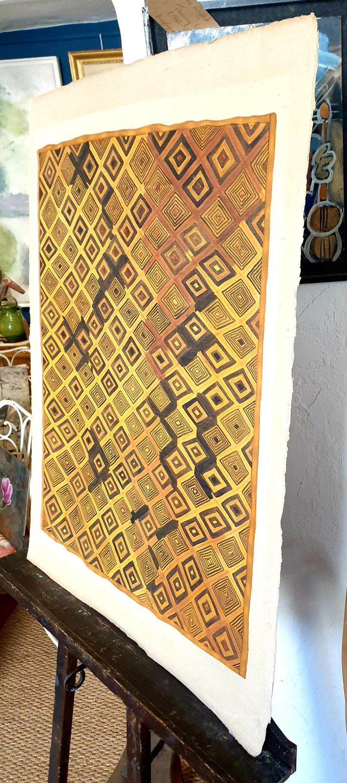 photo for sale La Roche Laffitte, Painting Of An Antique Caucasian 'Kuba' Tribal Item, Watercolour On Silk