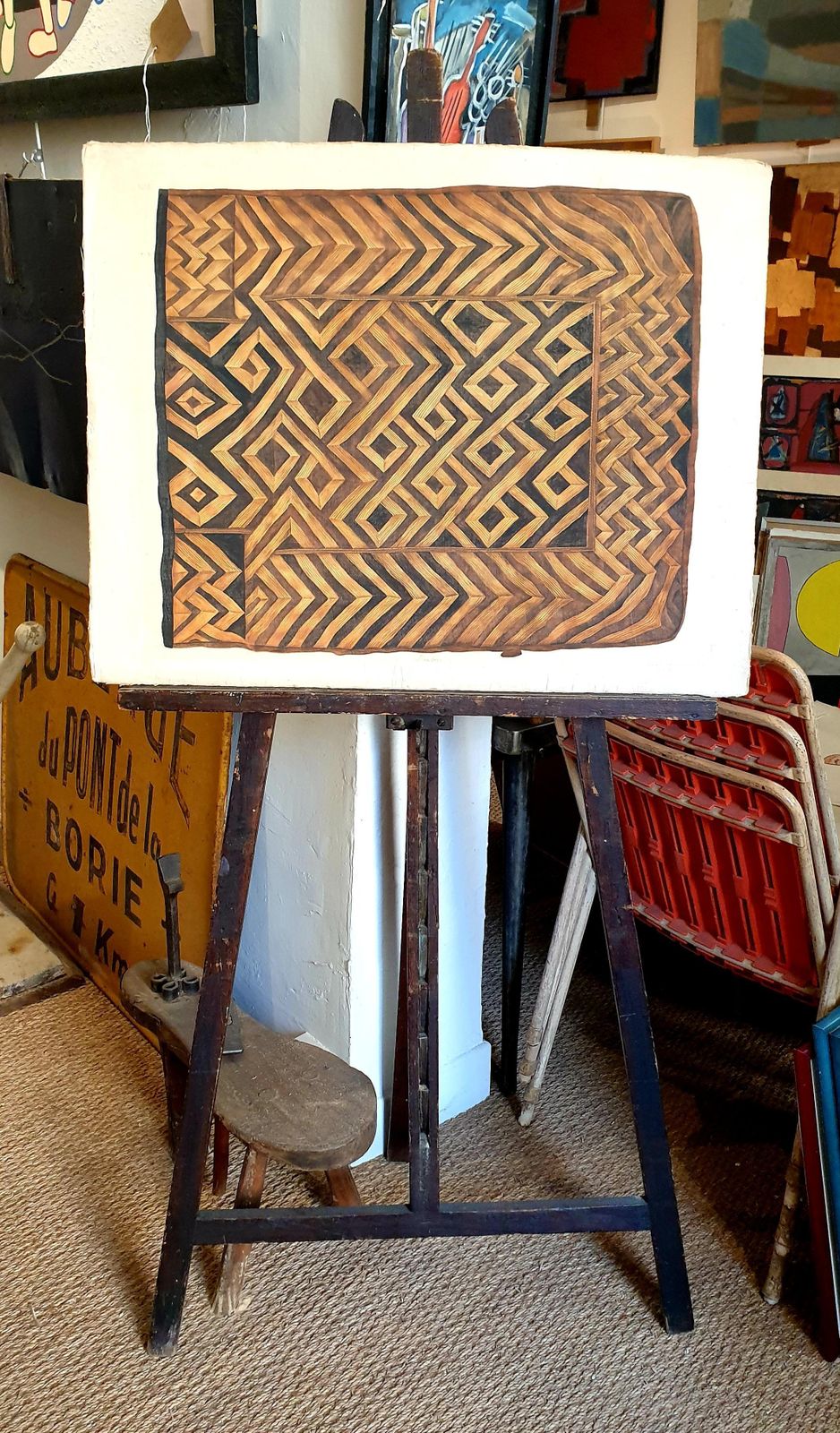 photo vintage La Roche Laffitte, Painting Of An Antique Caucasian 'Kuba' Tribal Item, Watercolour On Silk