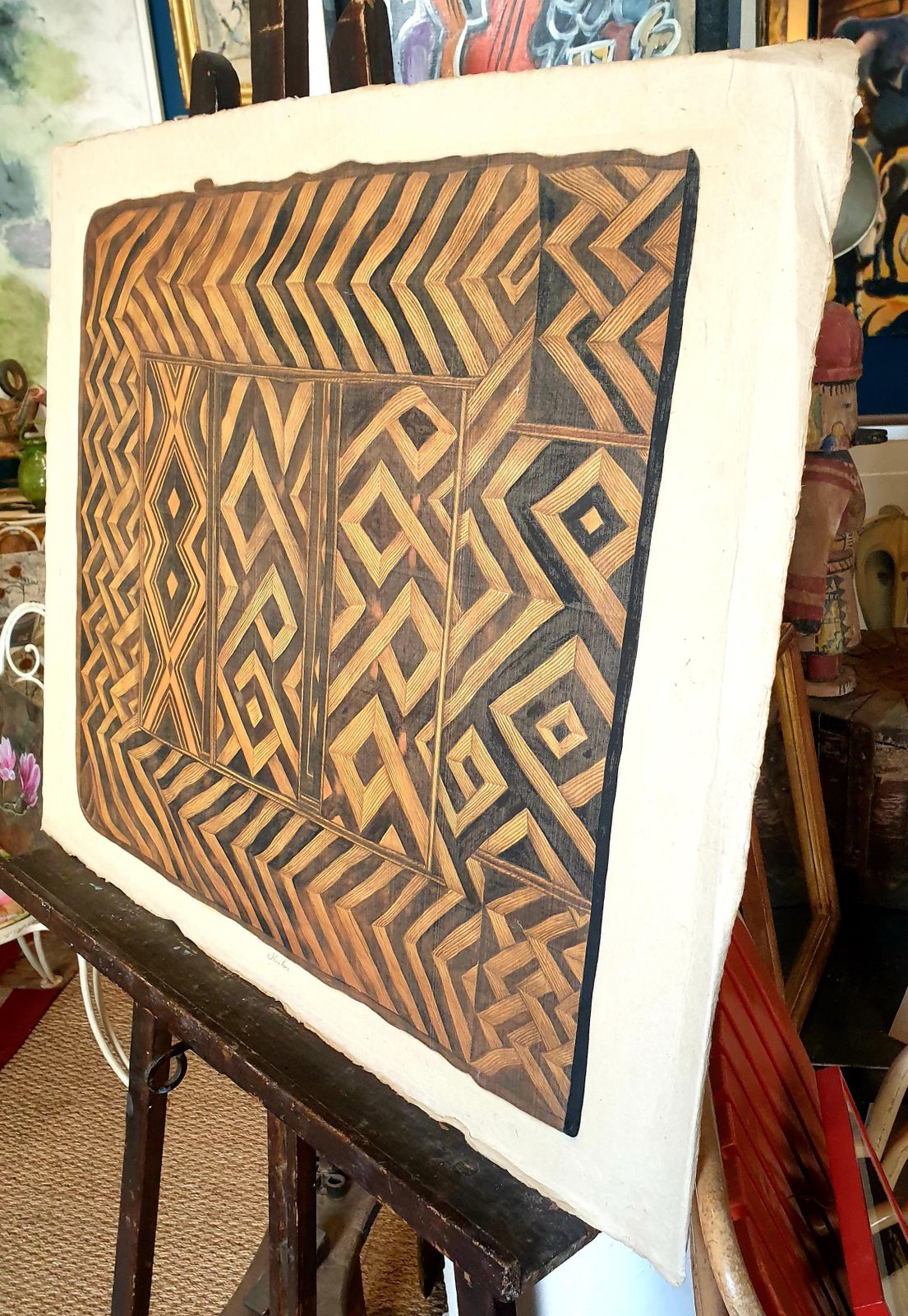 photo for sale La Roche Laffitte, Painting Of An Antique Caucasian 'Kuba' Tribal Item, Watercolour On Silk