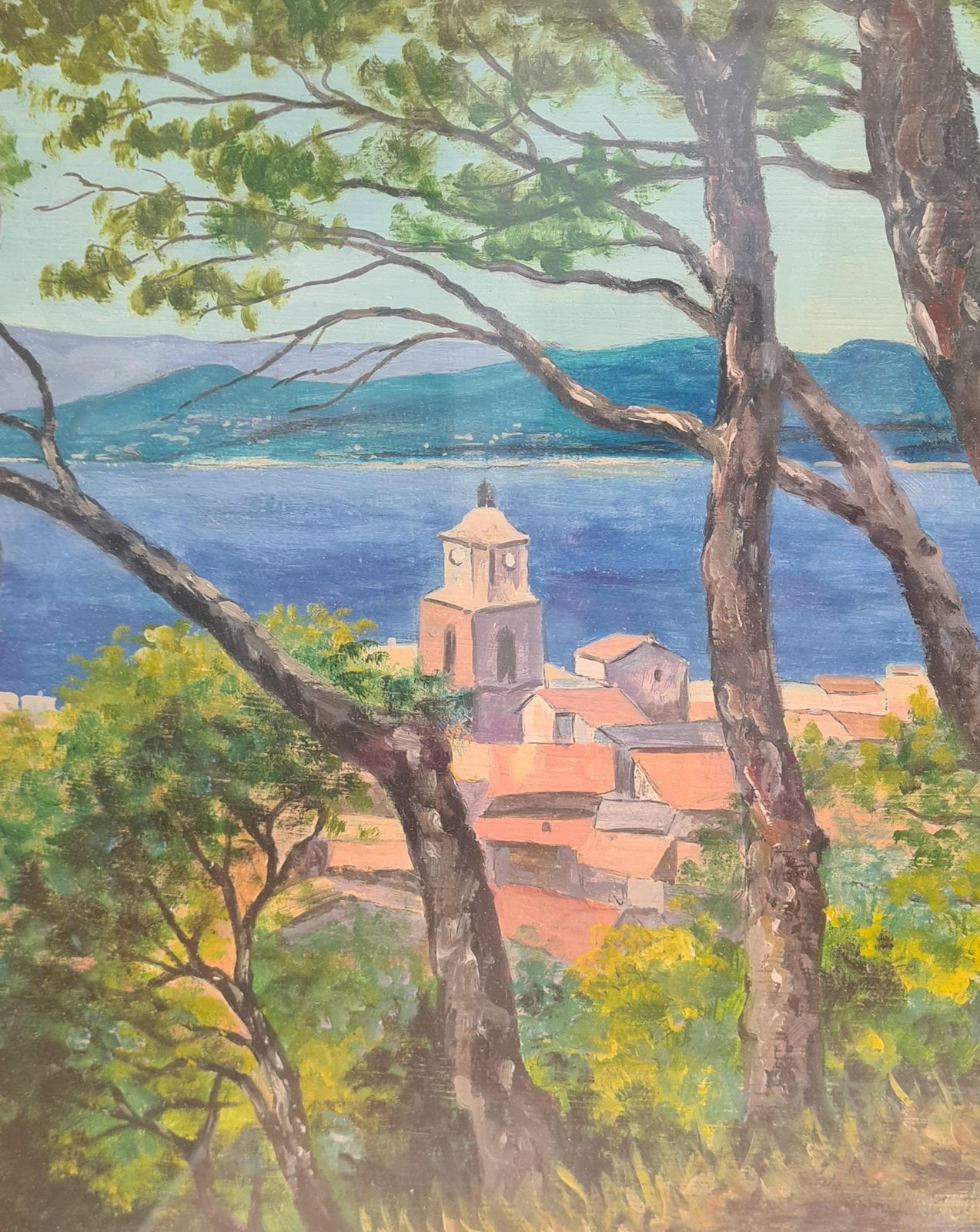 St Tropez, French Marine Landscape View From The Citadel. Oil On Board. photo for sale